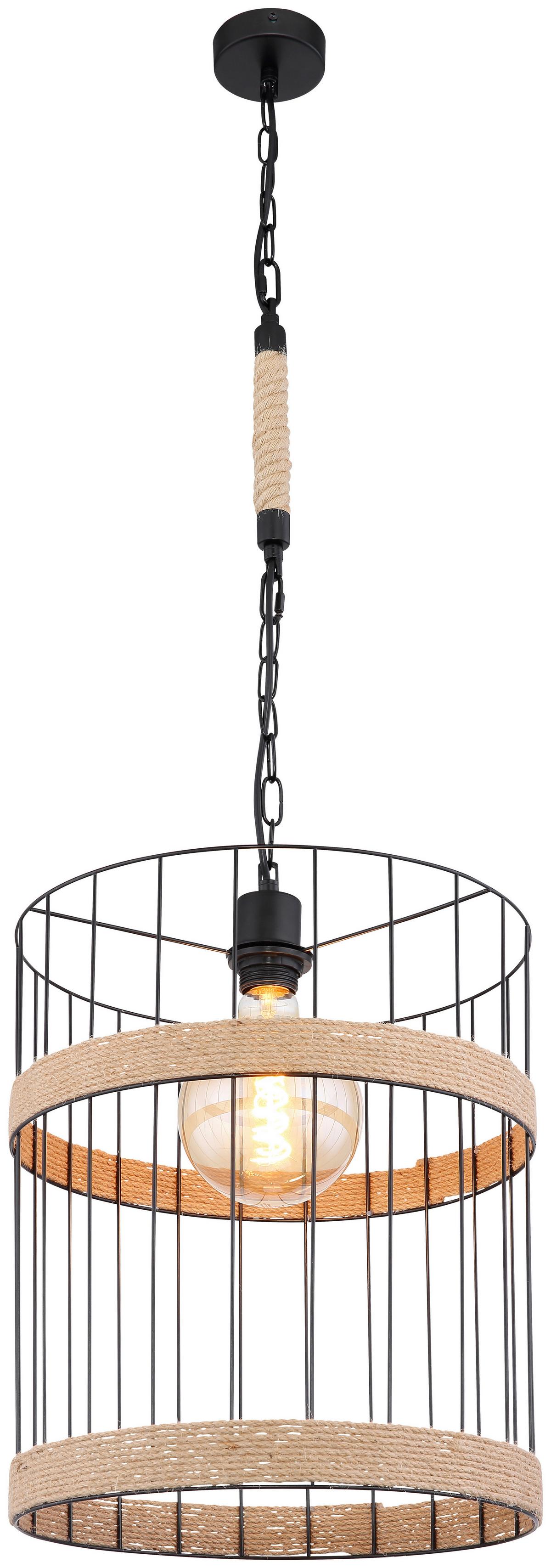 Hängeleuchte Halia Ø ca. 35cm max. 60 Watt - Schwarz/Braun, Natur, Naturmaterialien/Metall (35/145cm) - Globo