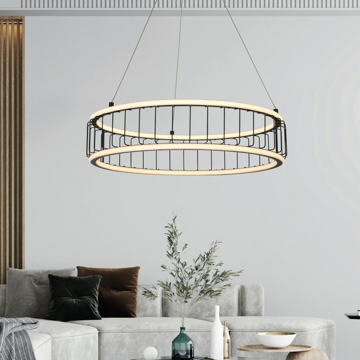 LED Függeszték Circolo Cage LED 54214-1bk - fekete/fehér, Design, műanyag/fém (57,5/13,5/150cm)