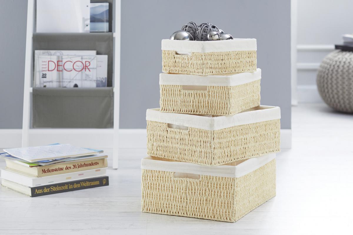 Korb Sally M in Natur/Weiß - Naturfarben/Weiß, Papier/Textil (29/24/12cm) - Mömax