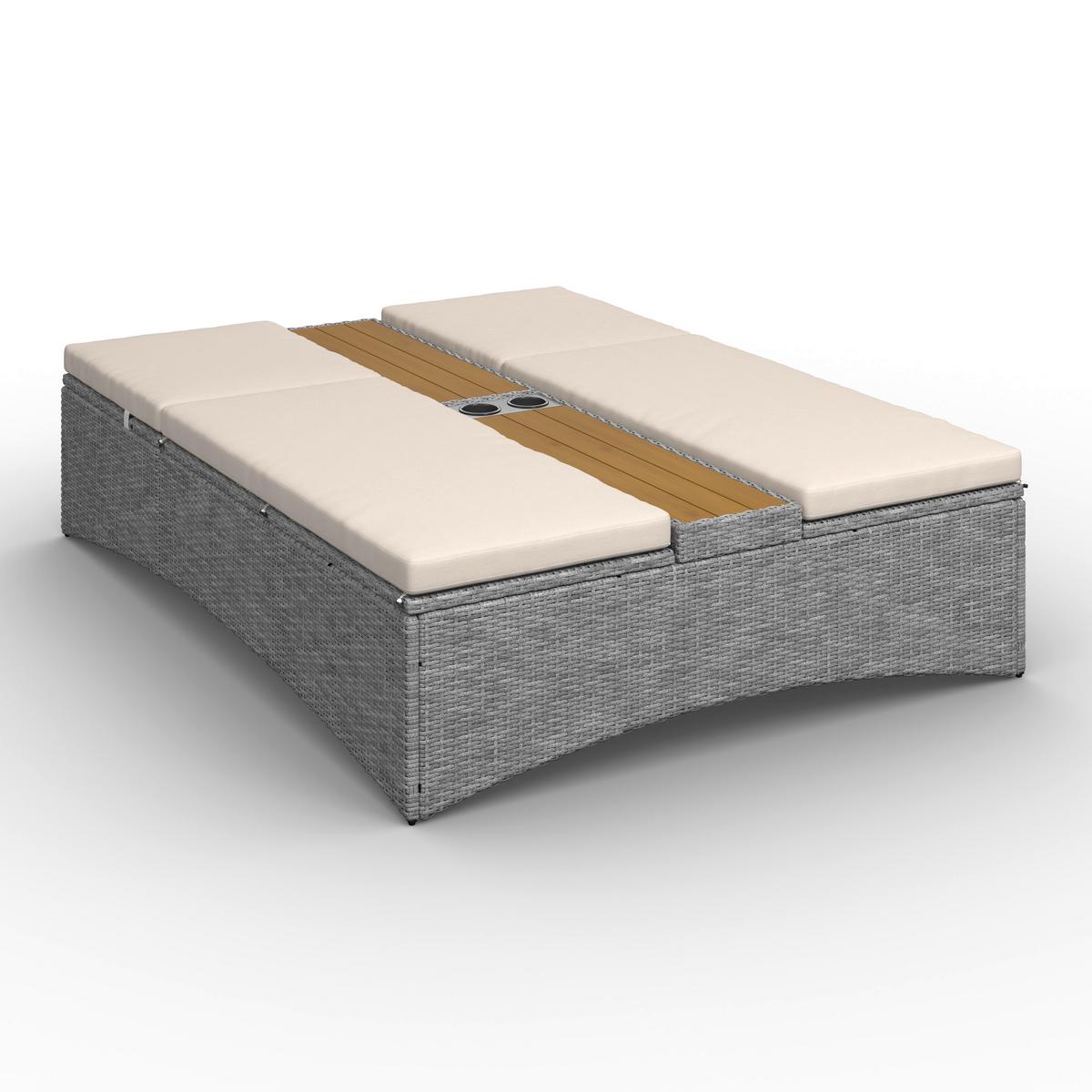 Gartenliege Monero Creme Holz/Metall/Kunststoff - Creme, MODERN, Holz/Kunststoff (203/155/150cm) - Bessagi Garden