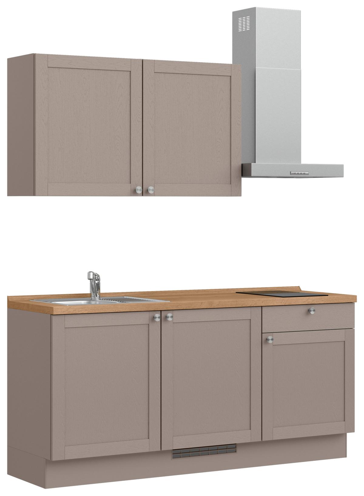 Küchenleerblock Frame Low o. Geräte Beigebraun - Edelstahlfarben/Eichefarben, MODERN, Holzwerkstoff/Metall (180cm) - Nobilia