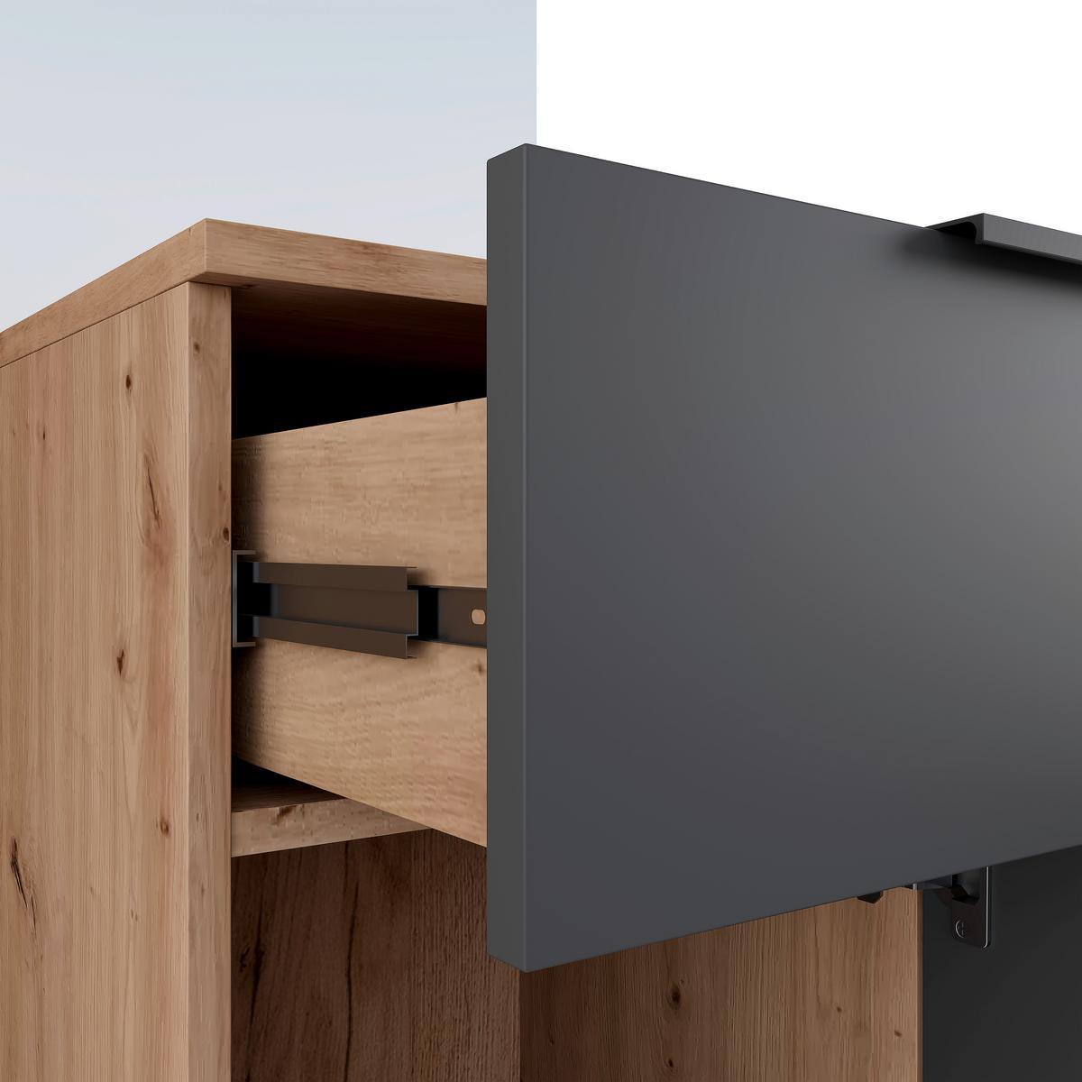 PRZEDPOKÓJ NORDIC - kolor grafitowy/dąb artisan, Design, materiał drewnopochodny/szkło (100/202/40cm) - home24