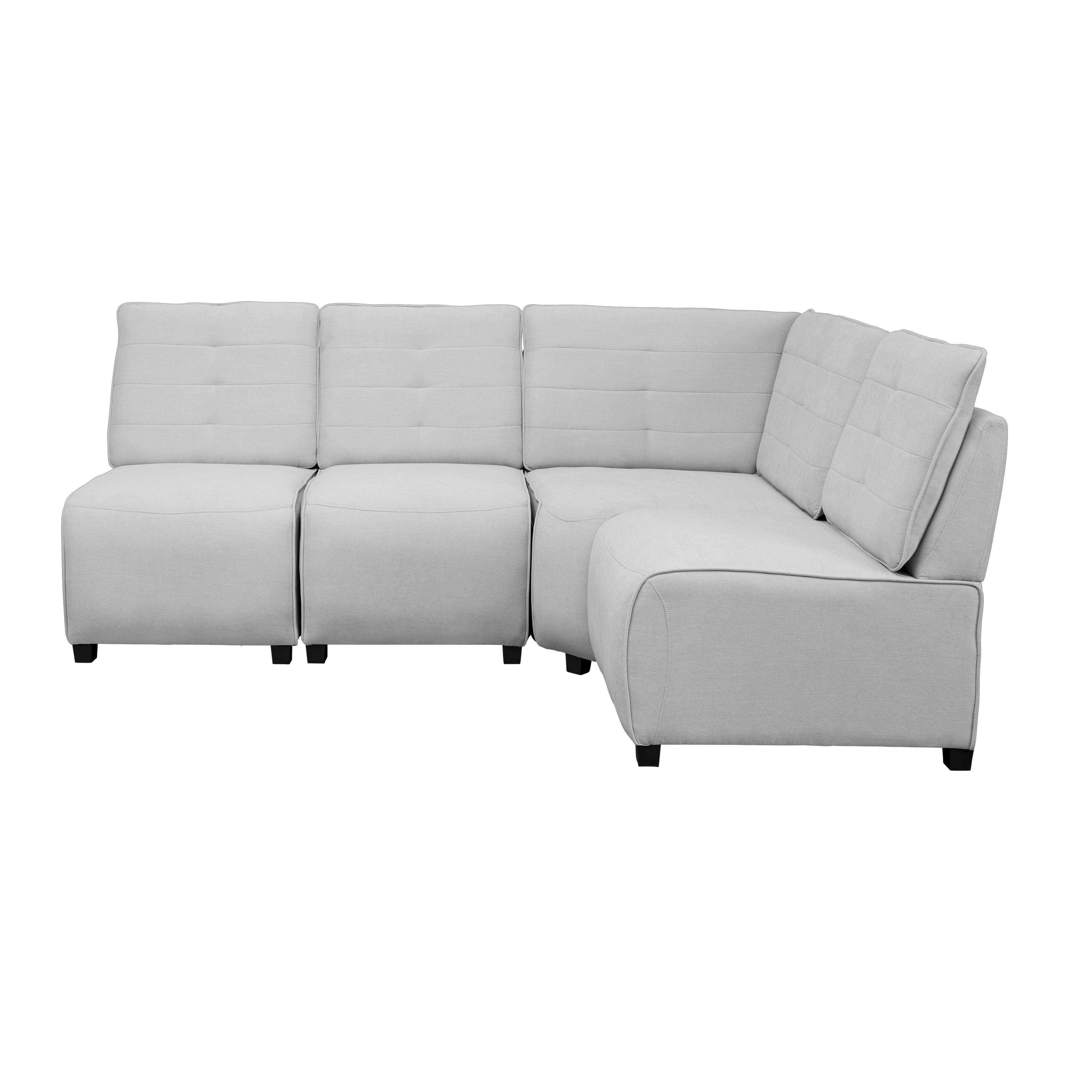 Wohnlandschaft Victoire Hellgrau Webstoff - Hellgrau/Schwarz, MODERN, Holz/Kunststoff (192/90/128cm) - Bessagi Home