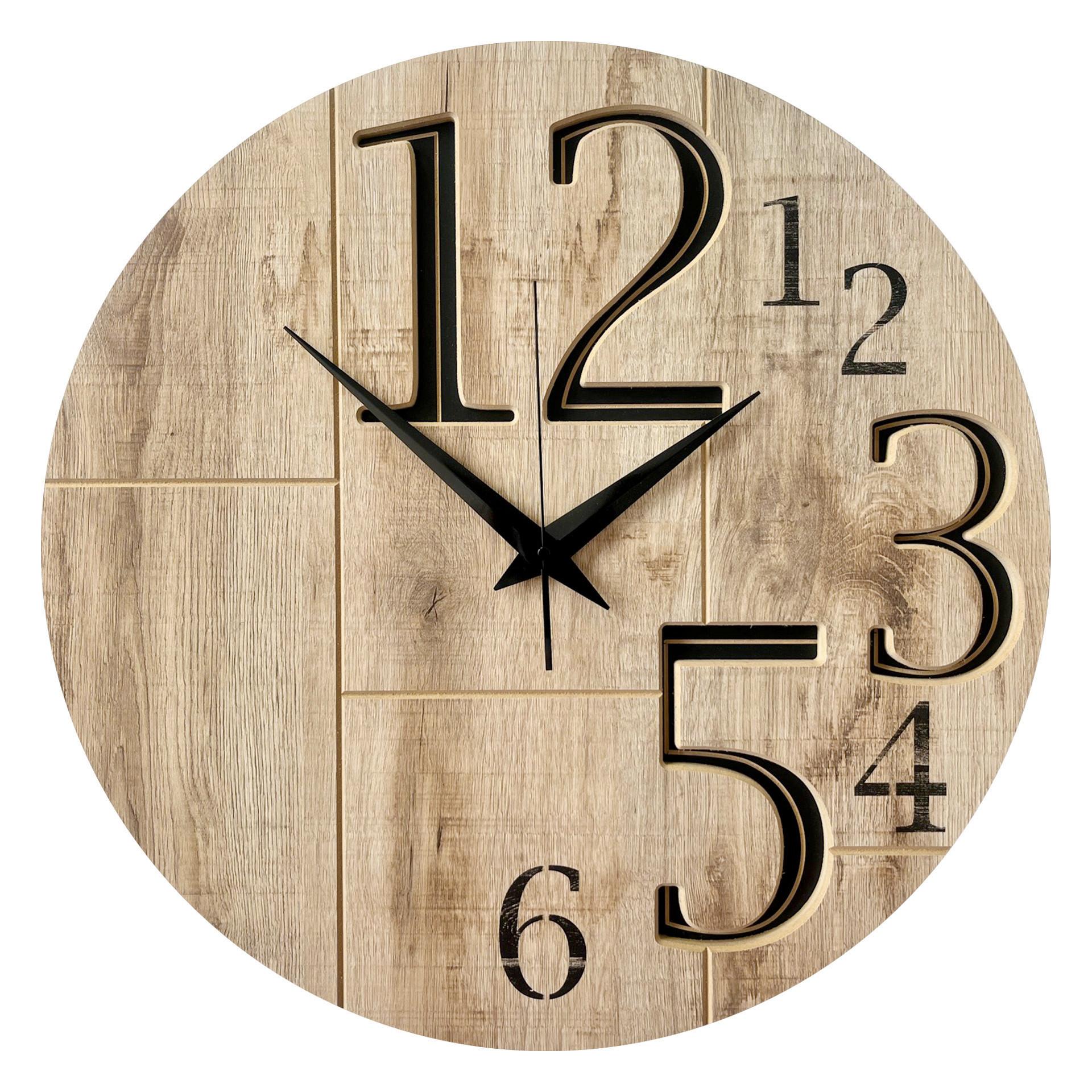 Wanduhr CL-12388 Schwarz/Eichefarben - Eichefarben/Schwarz, Basics, Holz/Kunststoff (57cm)