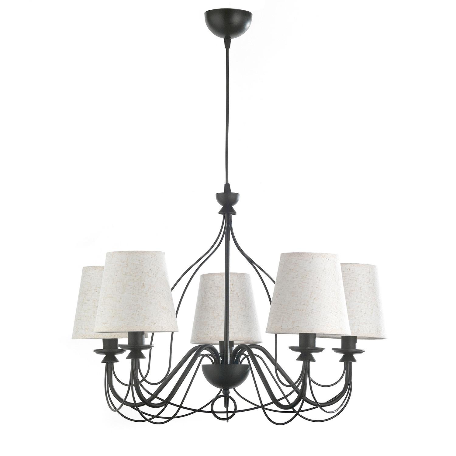 Kronleuchter Loris nero Creme/Schwarz max. 6 Watt - Creme/Schwarz, KONVENTIONELL, Textil/Metall (65/65/130cm)