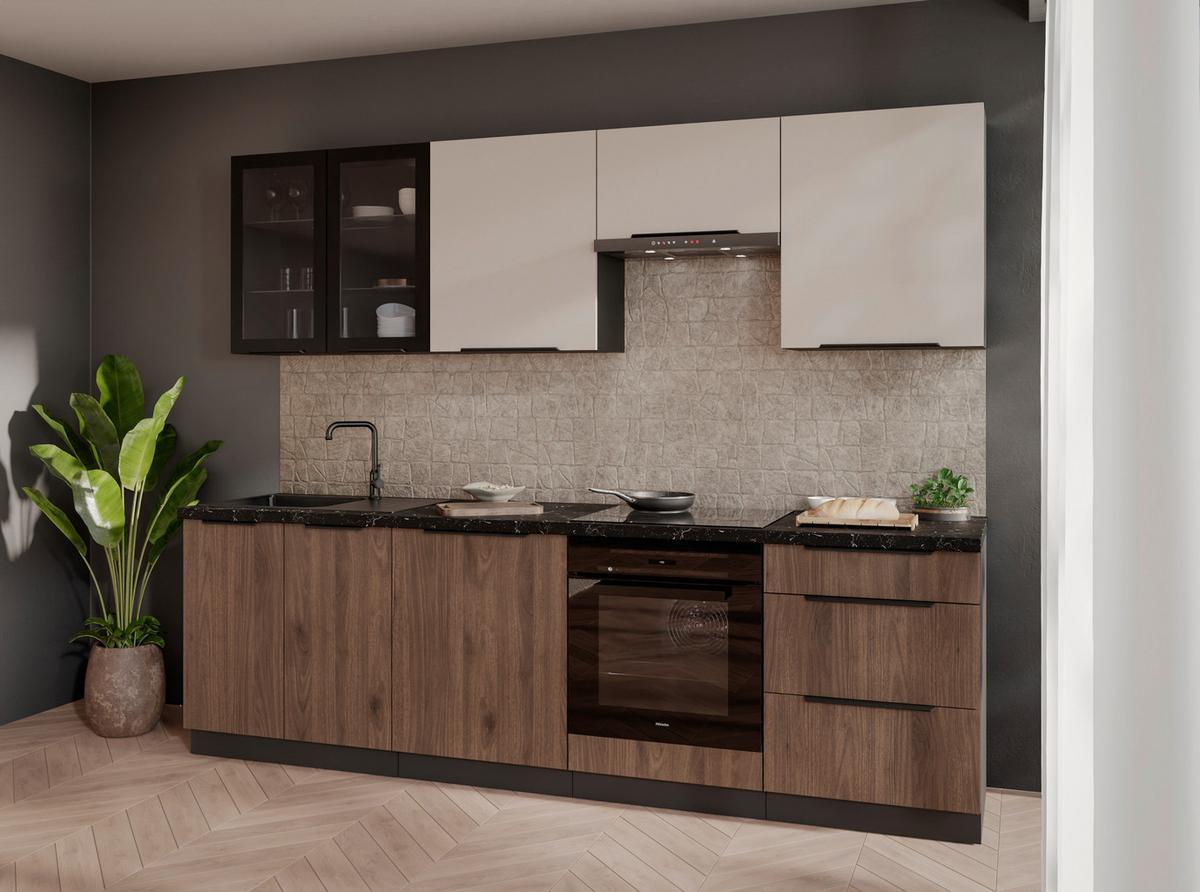 Blok Kuhinja Monza/arona - kašmir/boje oraha, Moderno, staklo/drvni materijal (260/210/60cm) - Modern Living