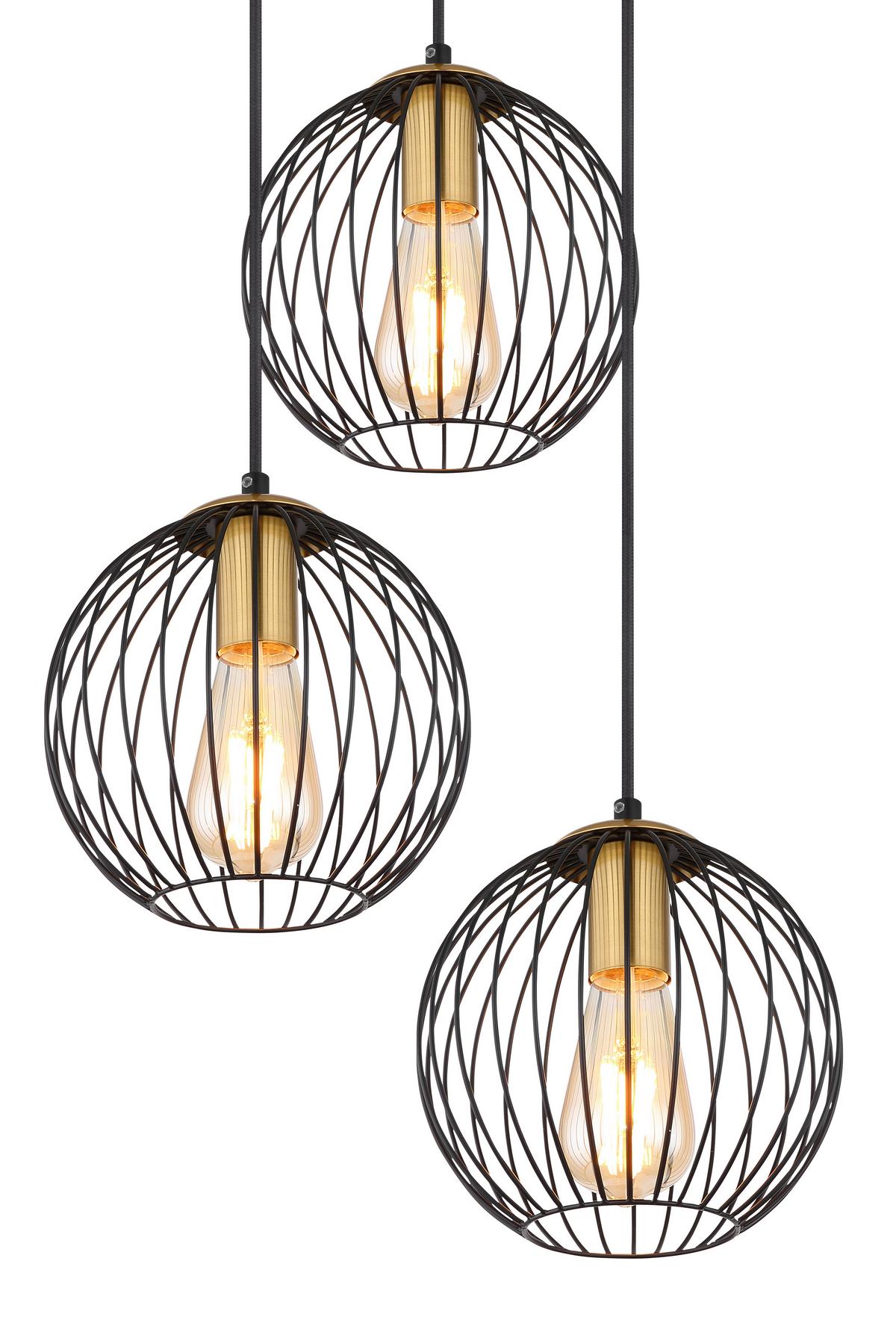 Hängeleuchte Eusebius in Schwarz max. 60 Watt - Messingfarben/Schwarz, Basics, Metall (39/150cm) - Globo