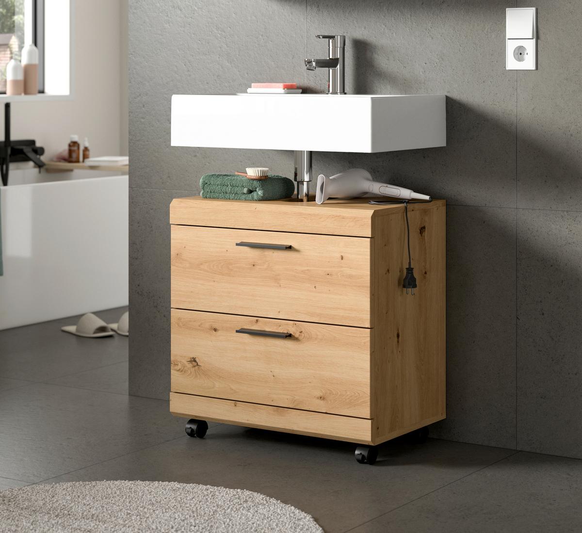Waschbeckenunterschrank Scout Eiche Artisan - Schwarz/Eiche Artisan, Trend, Holzwerkstoff/Kunststoff (60/60/34cm) - MID.YOU
