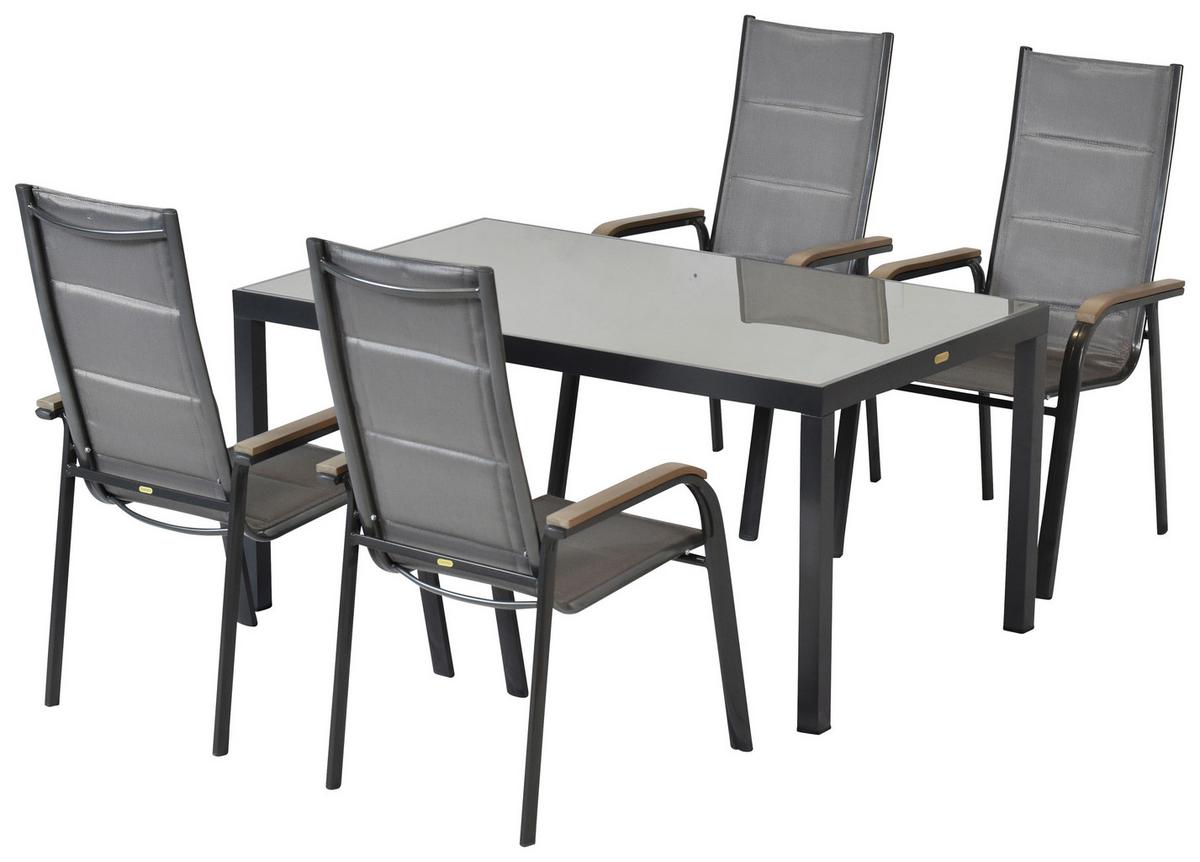 GARTENSET TRIVERO - Graphitfarben/Braun, MODERN, Textil/Metall - Gardenson