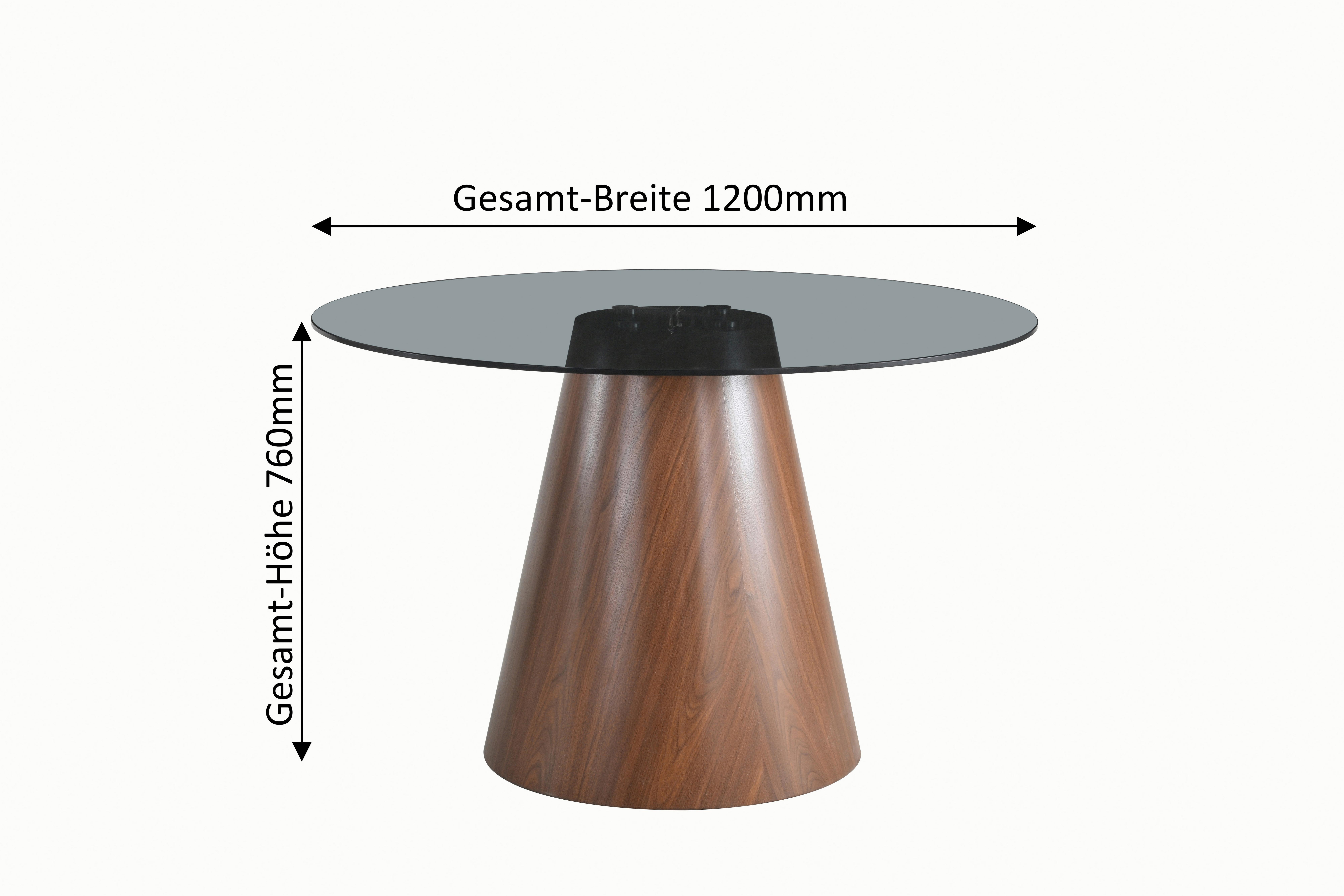 Jedilna Miza Sienna, Temno Siva, Barva Oreha, Ø 120 - temno siva/barva oreha, Moderno, steklo/leseni material (120/76cm) - MID.YOU