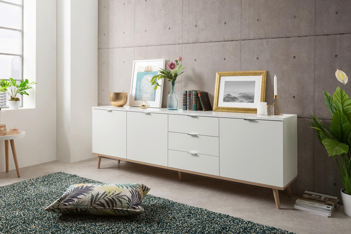 Sideboard "Göteborg 57", weiß/sonoma eiche - Silberfarben/Weiß, KONVENTIONELL, Holz/Holzwerkstoff (200/68/40cm) - MID.YOU