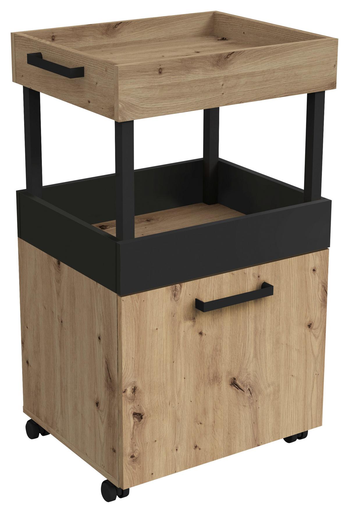 Servirni Voziček Home Bar, Barva Hrasta, Črna - črna/barve hrasta, Moderno, kovina/leseni material (50/88/41cm)