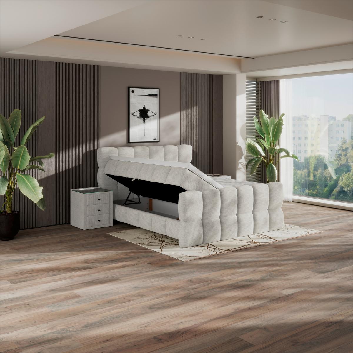 Postelja Boxspring Brisbane, Krem Barva, 160x220 - krem barve, Trend, kovina/umetna masa (160/220cm) - Premium Living