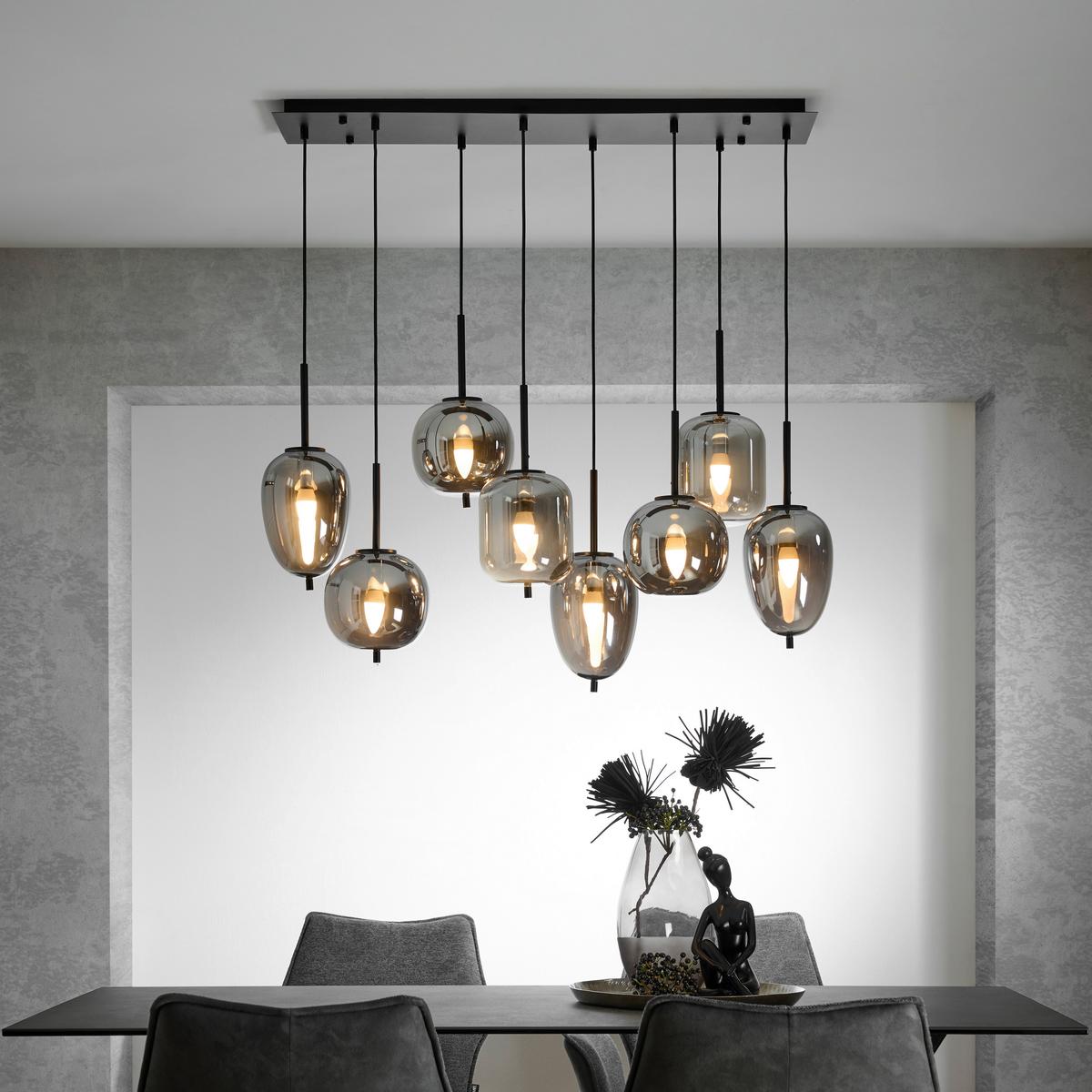 LAMPA WISZĄCA 15345-8LU BLACKY - czarny, Design, metal/szkło (94/34/120cm) - Dieter Knoll