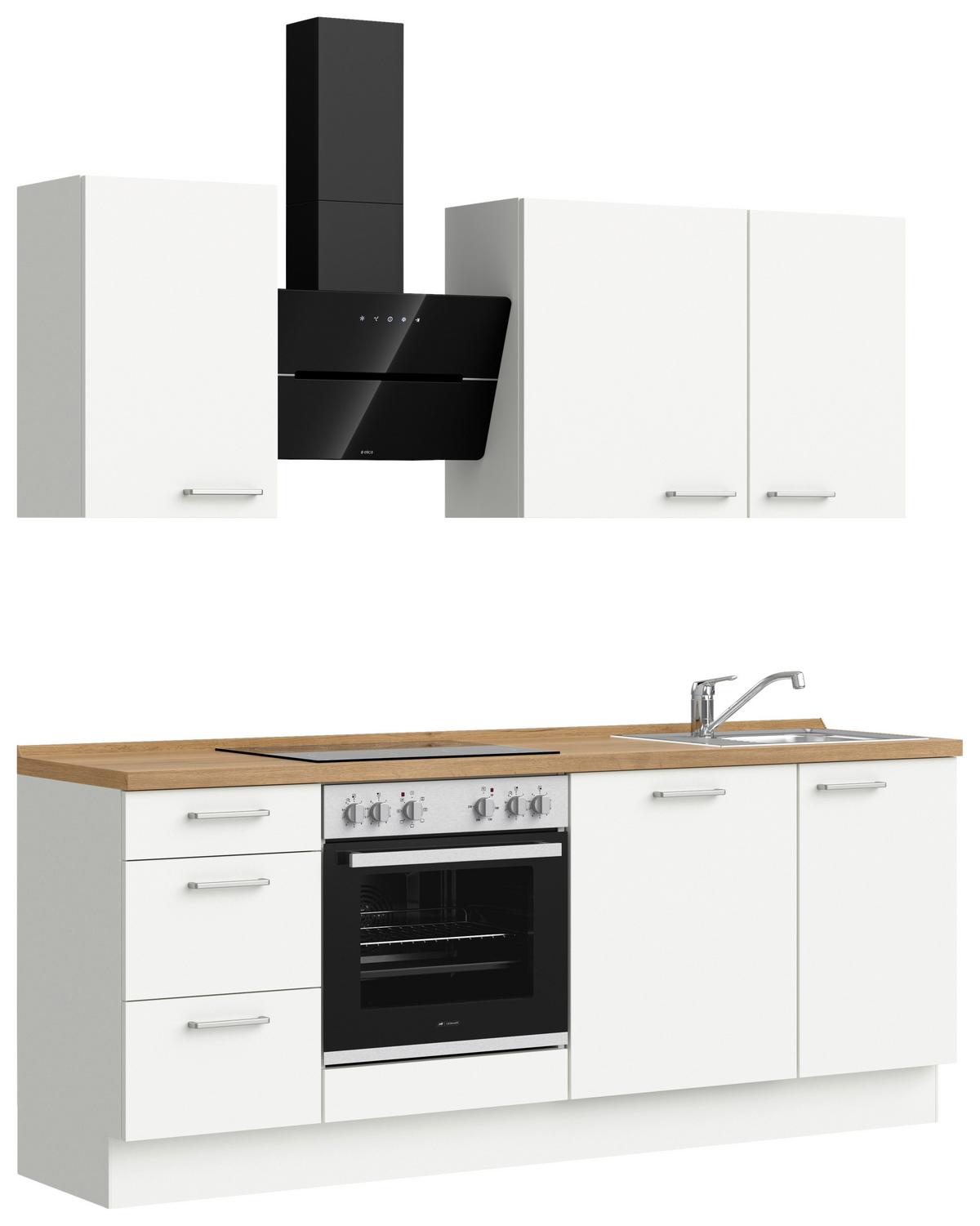 Küchenblock Touch High m. Geräten Weiß - Edelstahlfarben/Eichefarben, MODERN, Holzwerkstoff/Metall - Nobilia