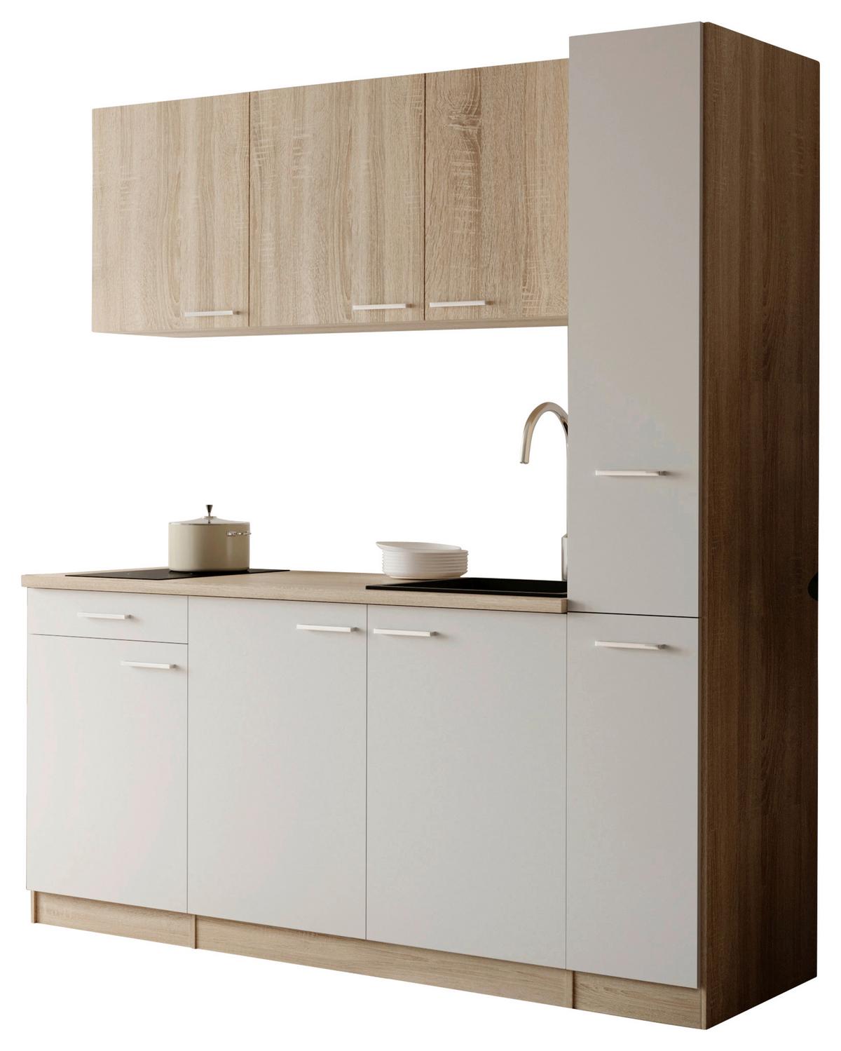 Küchenblock Ingrid m. Gerät Weiß - Eichefarben/Alufarben, Design, Holzwerkstoff/Kunststoff (180cm) - Respekta