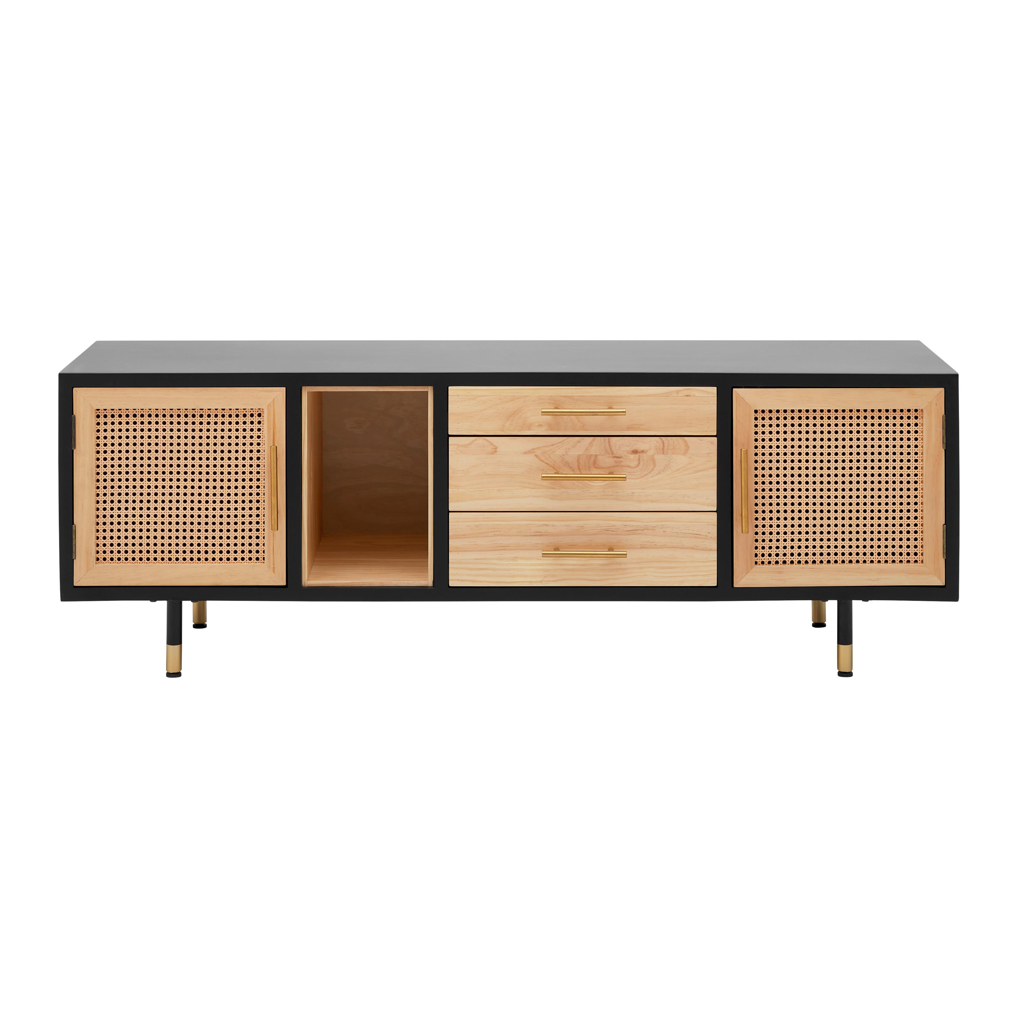 Sideboard Holz, massiv "Massimo" - Goldfarben/Schwarz, Modern, Holz/Metall (160/44/55cm) - Bessagi Home
