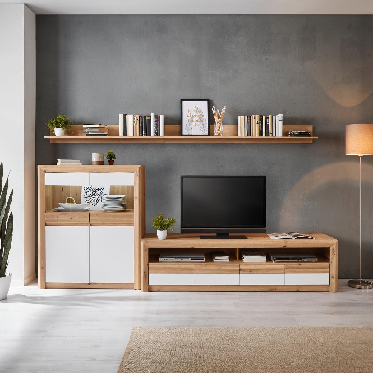 Tv-element Kashmir New, Barva Hrasta, Bela - črna/barve hrasta, Moderno, leseni material (185/50/49cm) - Zandiara