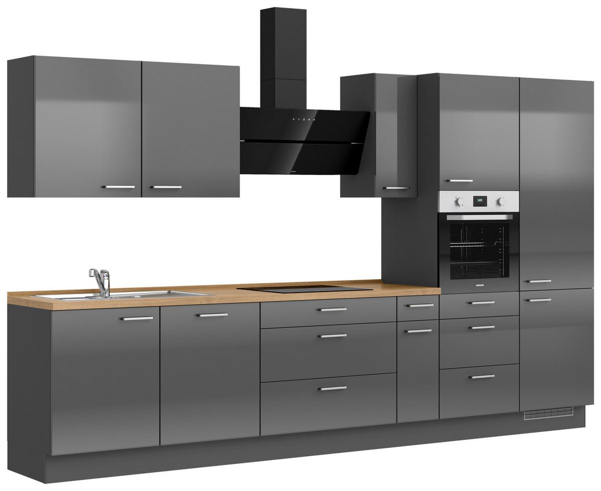 Küchenblock Flash High m. Geräten Schieferfarben - Schieferfarben/Edelstahlfarben, MODERN, Holzwerkstoff/Metall (360cm) - Nobilia