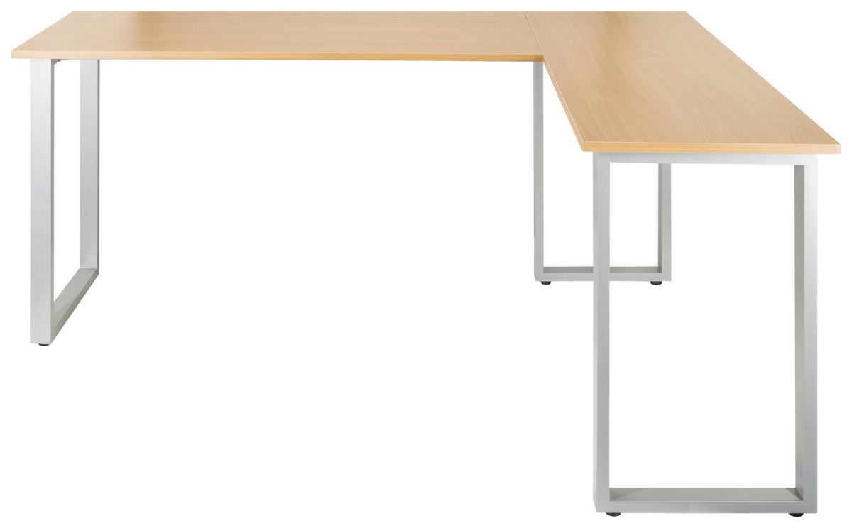 Kotna Pisalna Miza Workspace Basic I, Srebrna, Barva Hrasta - srebrne barve/barve bukve, Basics, kovina/leseni material (165/120/75cm) - MID.YOU