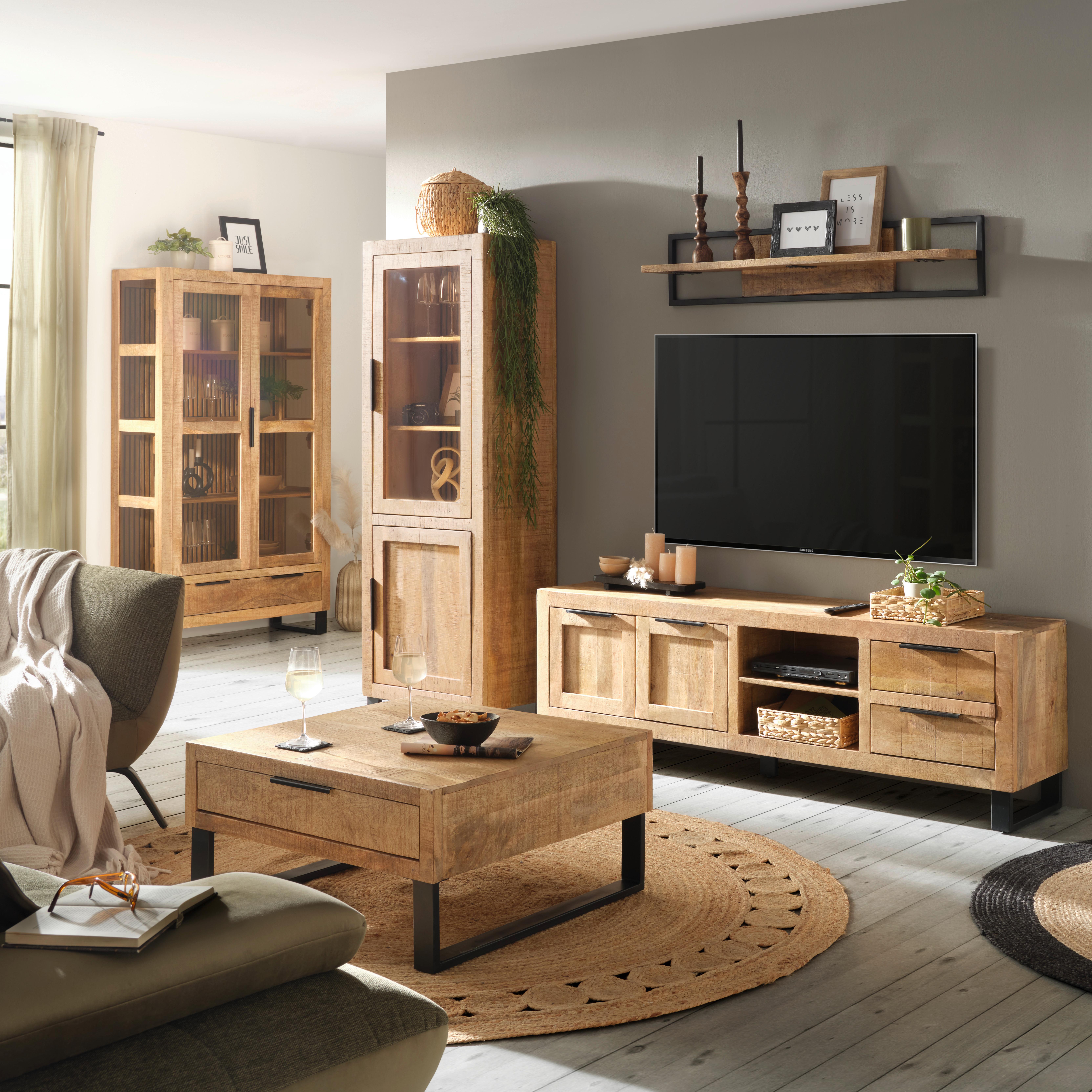 TV-Element Everest in Naturfarben/Schwarz - Schwarz/Naturfarben, Natur, Holz/Metall (175/57/40cm) - Mömax