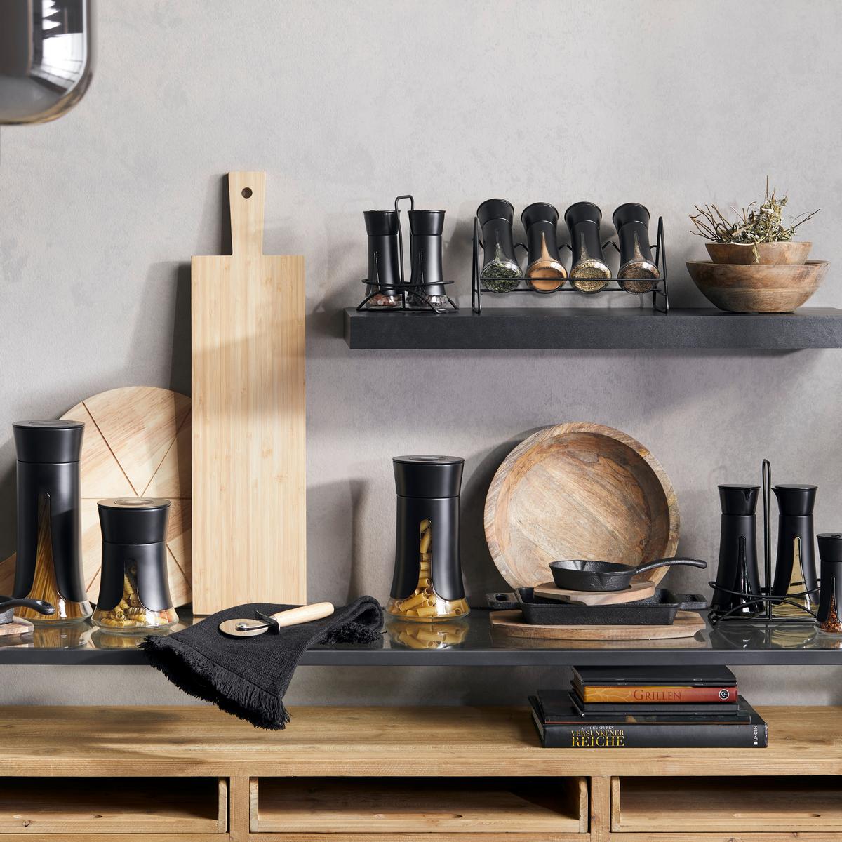 Vorratsdose Aurelius - M in Schwarz matt - Schwarz, Modern, Glas/Kunststoff (12/22,2cm) - Premium Living