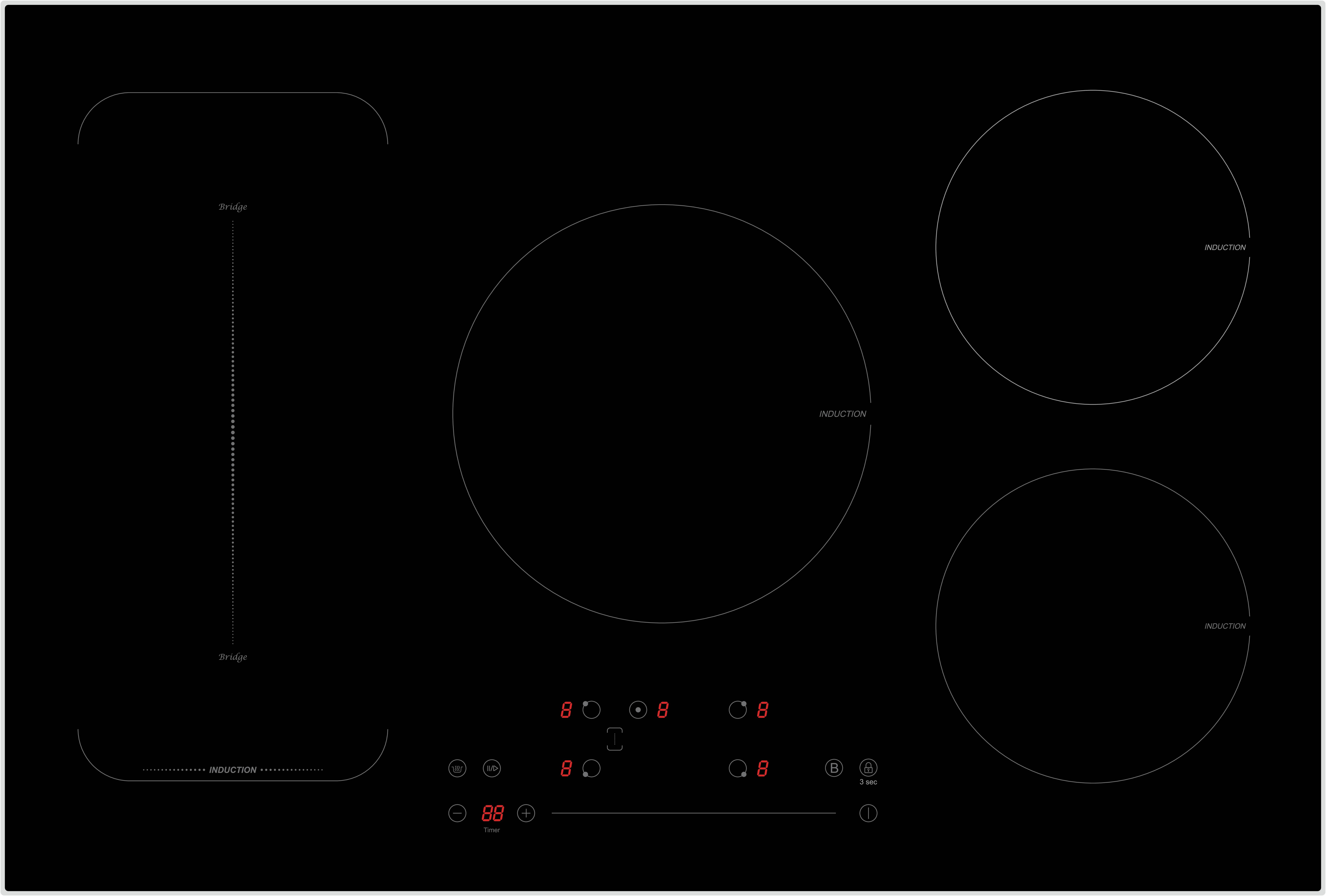 Induktionskochfeld IN-5FZF Schwarz - Schwarz, Basics, Glas (77/6/52cm) - PKM