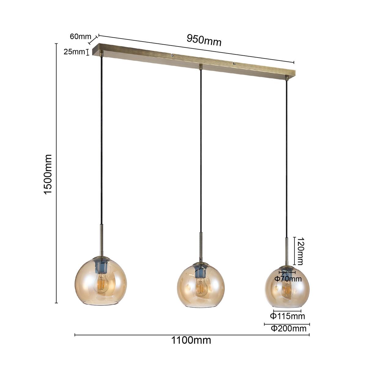 LAMPA WISZĄCA LEONIE *SBN* - kolor bursztynowy, Basics, metal/szkło (110/20/150cm) - Novel