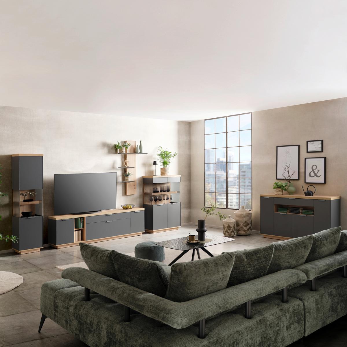 Comodă TV JAKE - stejar Artisan/antracit, Trend, material pe bază de lemn (213/61,5/38cm) - Modern Living