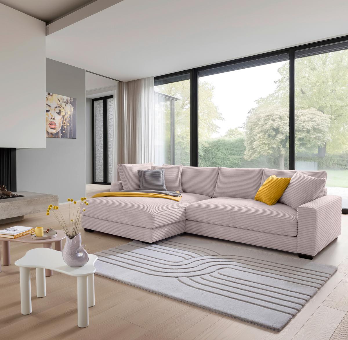 Ecksofa Pedro Rosa - Schwarz/Rosa, MODERN, Kunststoff/Textil (190/300cm) - Mömax