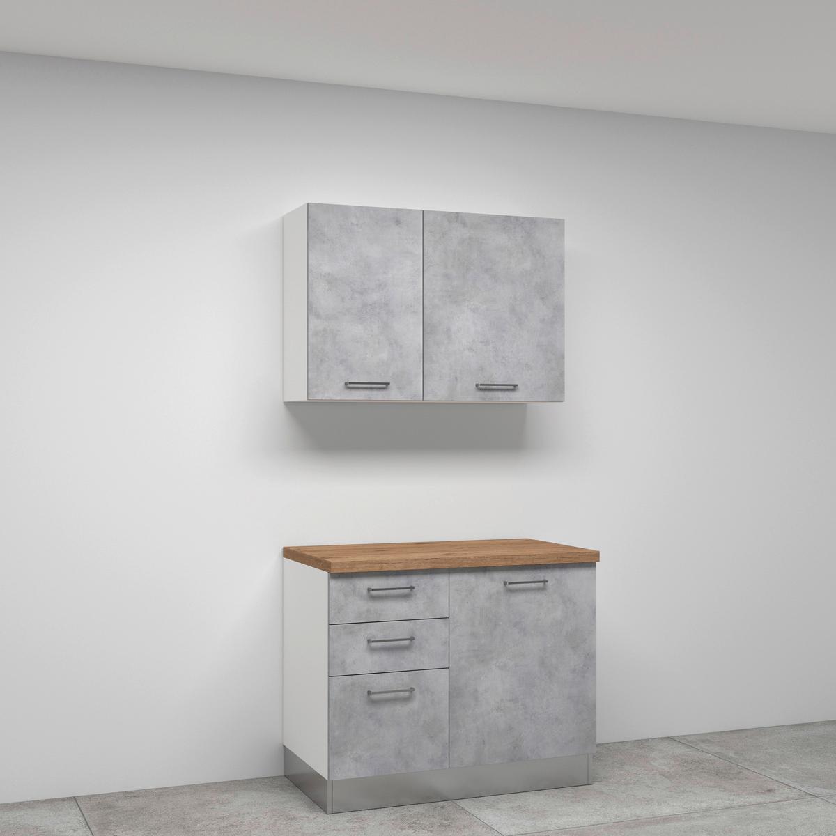 Küchenblock Aura mit Geräte Weiß/Hellgrau/Eiche - Honigeiche/Hellgrau, LIFESTYLE, Holzwerkstoff/Kunststoff (285cm) - MID.YOU