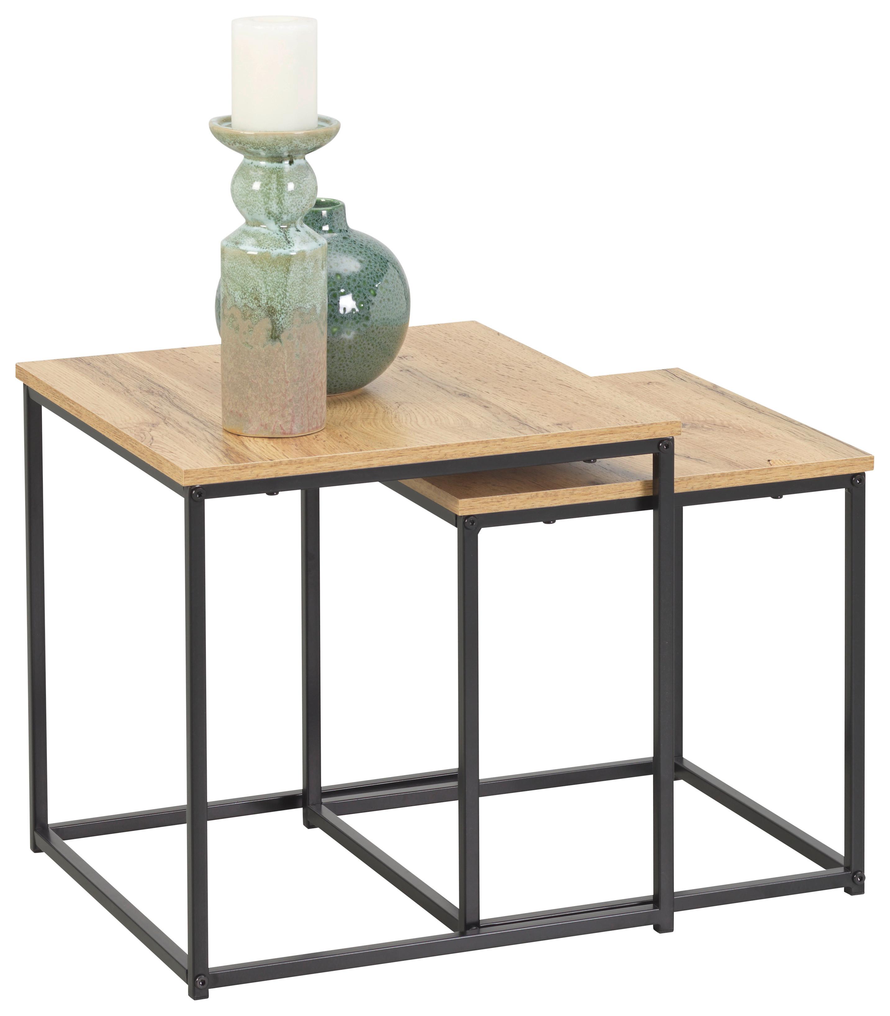 ZESTAW STOLIKÓW BOCZNYCH NICK - kolor dębowy/czarny, Trend, materiał drewnopochodny/metal (30-40/30-40/30-40cm) - Xora