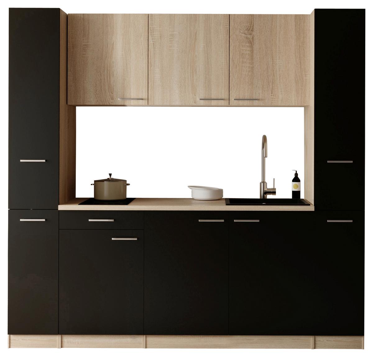 Küchenblock Ingrid m. Gerät Schwarz - Eichefarben/Schwarz, Design, Holzwerkstoff/Kunststoff (210cm) - Respekta