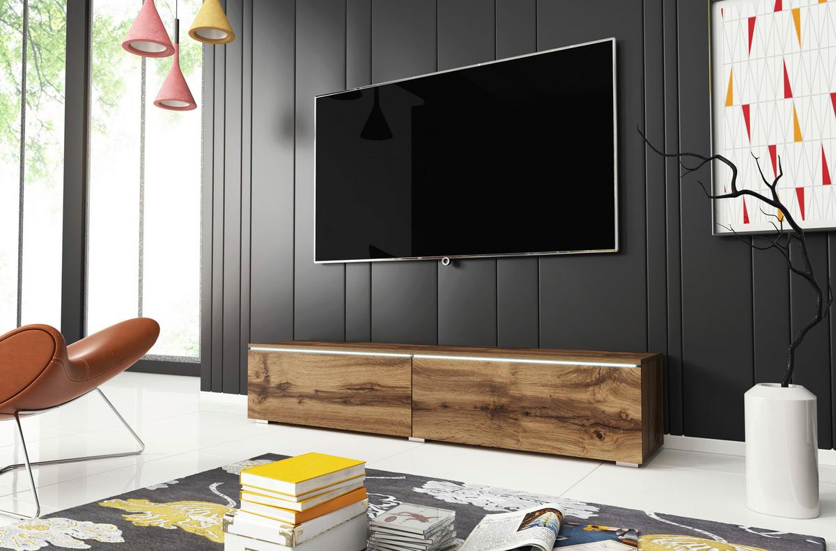 TV-Lowboard mit LED ca. 140x30 cm Eiche Wotan - Eiche Wotan/Grau, LIFESTYLE, Holzwerkstoff/Kunststoff (140/30/33cm) - P & B