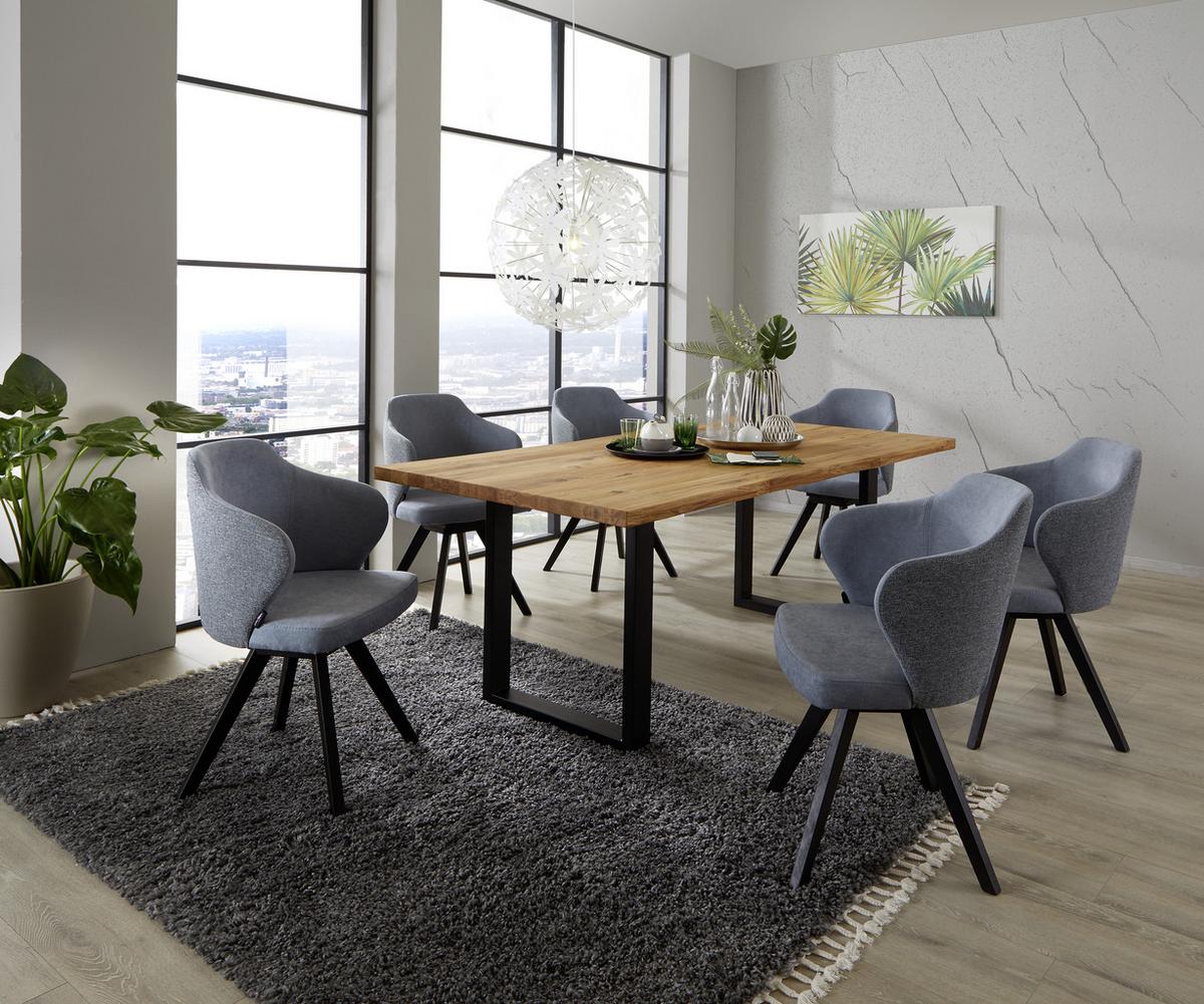 Masă sufragerie Rockford - culoare lemn stejar/negru, Modern, lemn/metal (200/77/100cm)