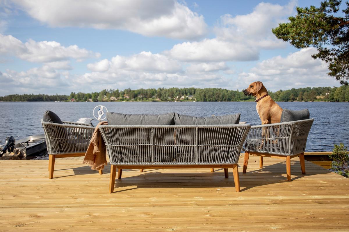 Loungegarnitur Chania Grau/Hellgrau - Grau/Akaziefarben, KONVENTIONELL, Holz/Textil (164/75null) - Gardenson