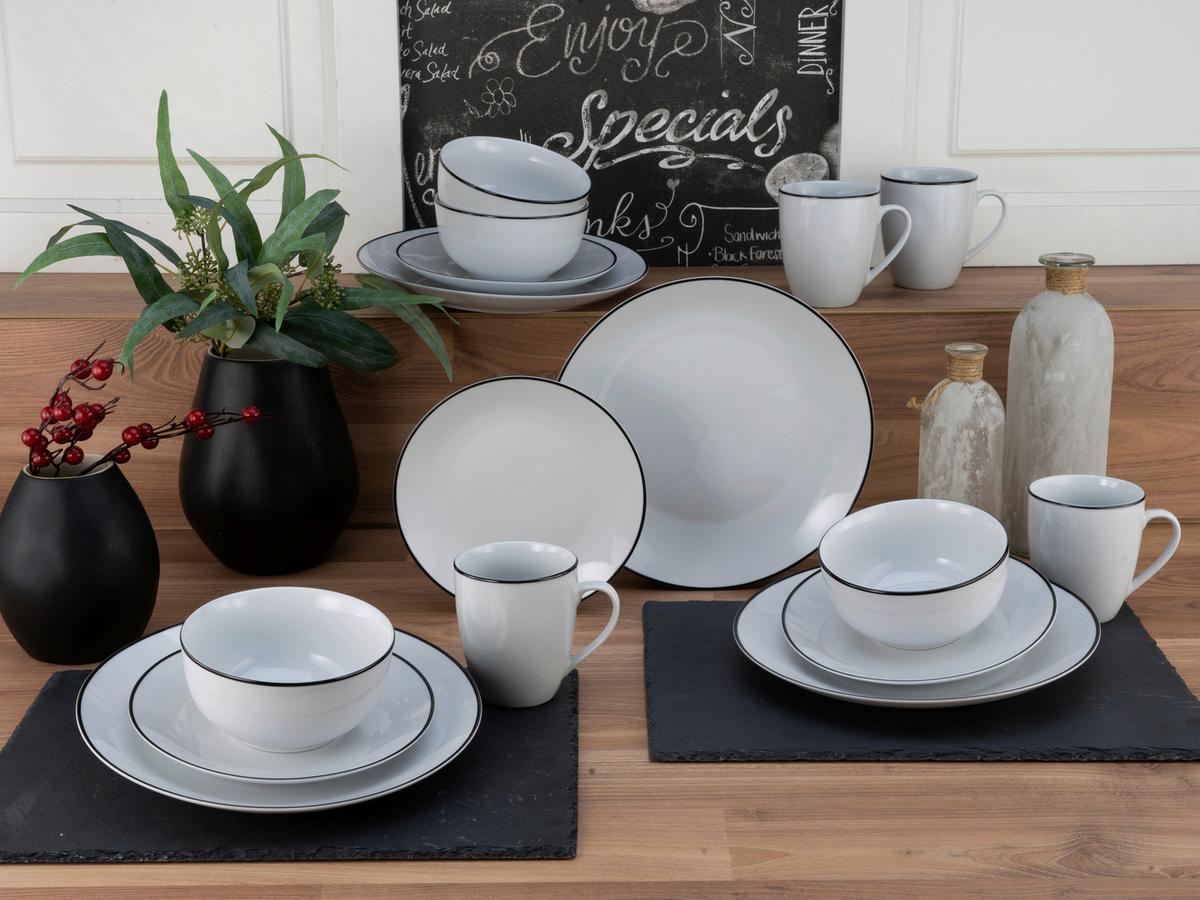 Kombiservice Schwarz/ Weiß, 16-teilig - Schwarz/Weiß, Basics, Keramik (34,5/32/32,5cm) - Creatable