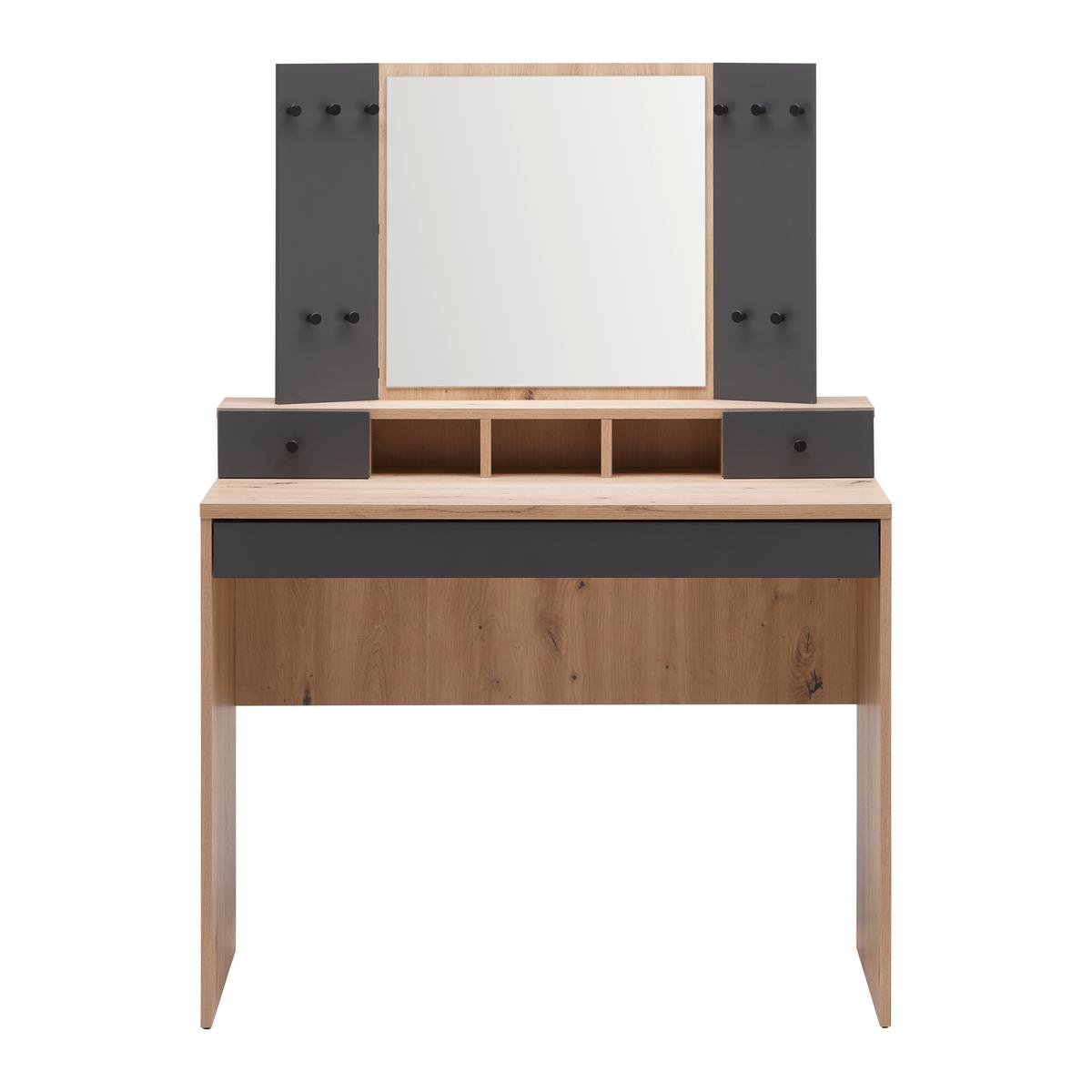 Schminktisch Eva I in Eiche/Anthrazit - Modern, Glas/Holzwerkstoff (100/140/45cm) - Mömax