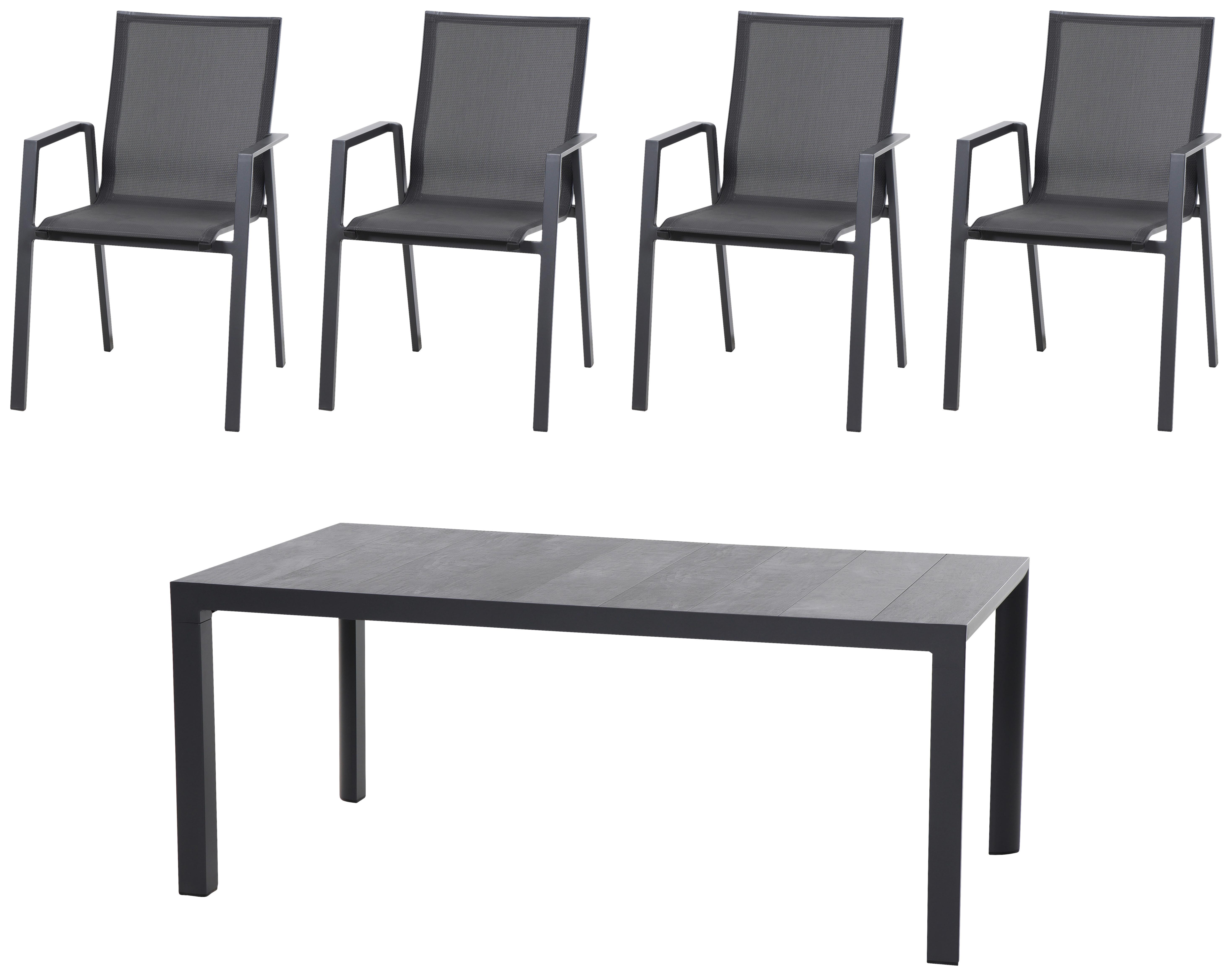 Gartentischgruppe Reno 5-tlg. Anthrazit - Anthrazit, Basics, Keramik/Kunststoff (100/88/180cm) - Siena Garden