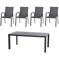 Gartentischgruppe Reno 5-tlg. Anthrazit - Anthrazit, Basics, Keramik/Kunststoff (100/88/180cm) - Siena Garden