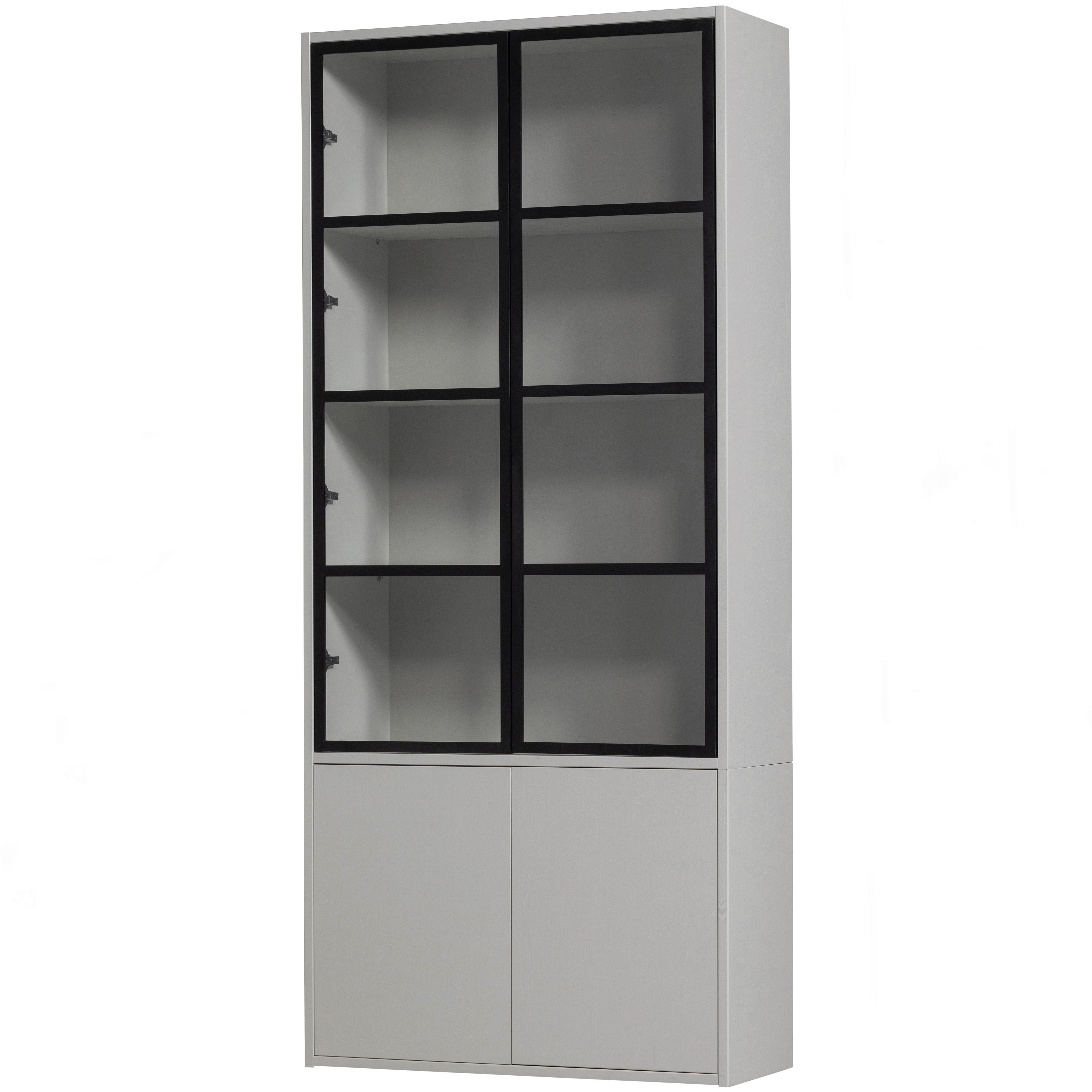 Vitrine Basic Grau - Schwarz/Grau, Design, Glas/Holz (101/230/40cm) - Livetastic