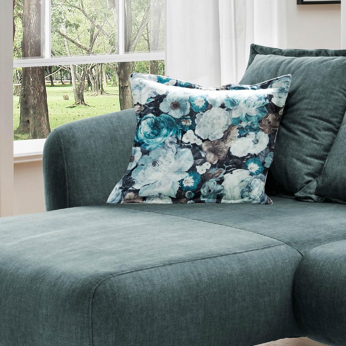 Wohnlandschaft Baggio Blau Velours - Blau/Buchefarben, MODERN, Holz/Textil (277/162cm) - Livetastic