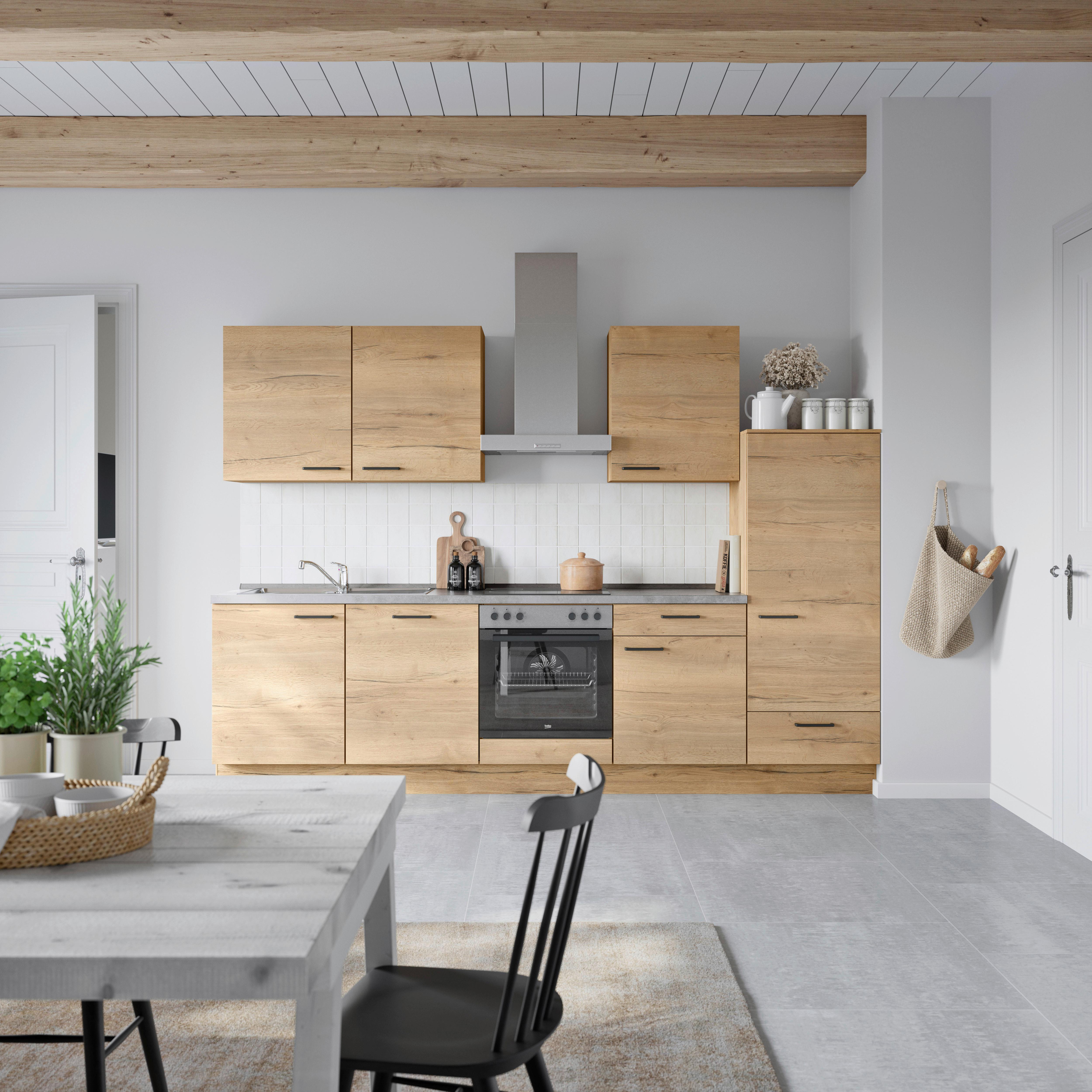 Küchenblock Structura Low m. Geräten Eiche - Schieferfarben/Eichefarben, MODERN, Holzwerkstoff/Metall (300cm) - Nobilia