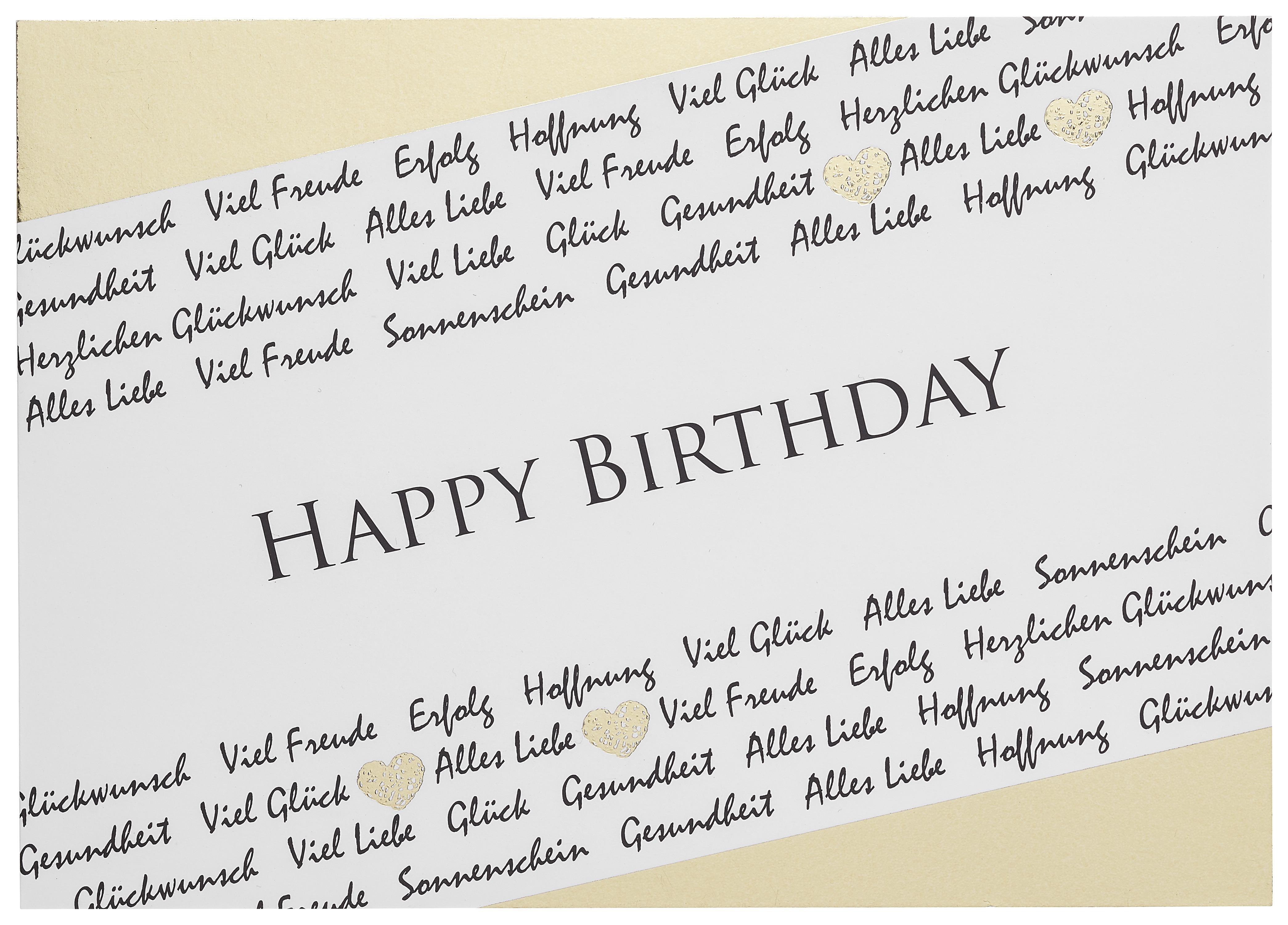 POSTKARTE Happy Birthday in Weiß - Goldfarben/Weiß, Papier (14,8/10,5cm)