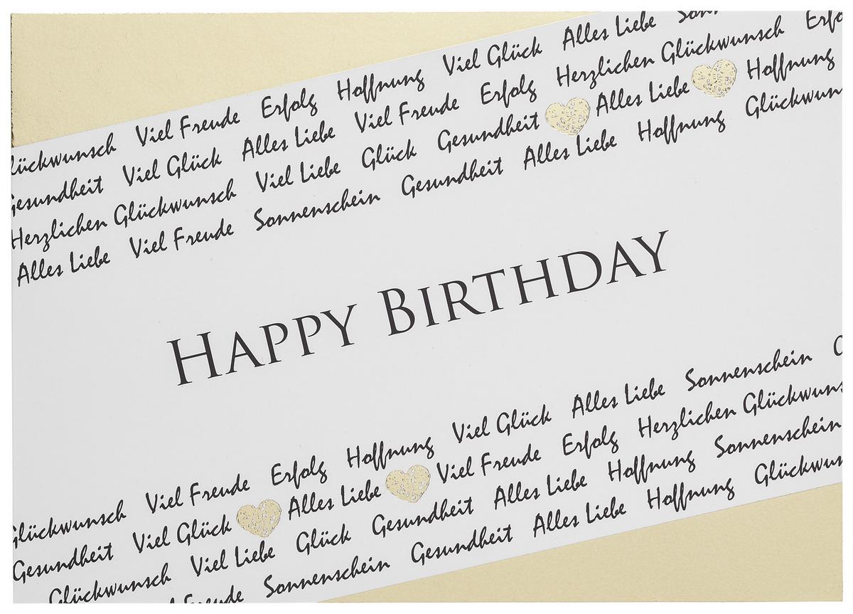 Postkarte Happy Birthday in Weiß - Goldfarben/Weiß, Papier (14,8/10,5cm)