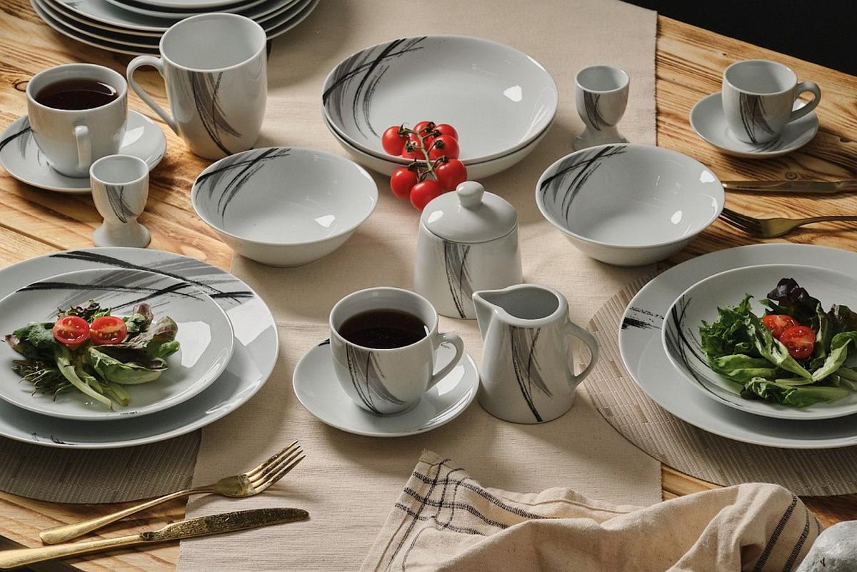 SERWIS OBIADOWO-ŚNIADANIOWY ROMA - czarny/biały, Basics, ceramika - Novel