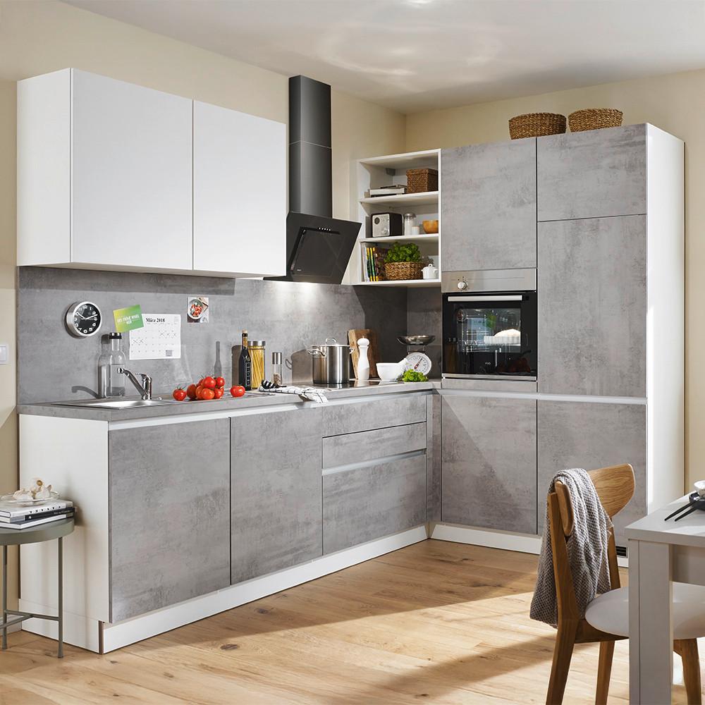 Eckküche Base o. Geräte ca. 275x185cm  Grau - Weiß/Grau, MODERN, Holzwerkstoff (275/185cm) - Express-Kuechen