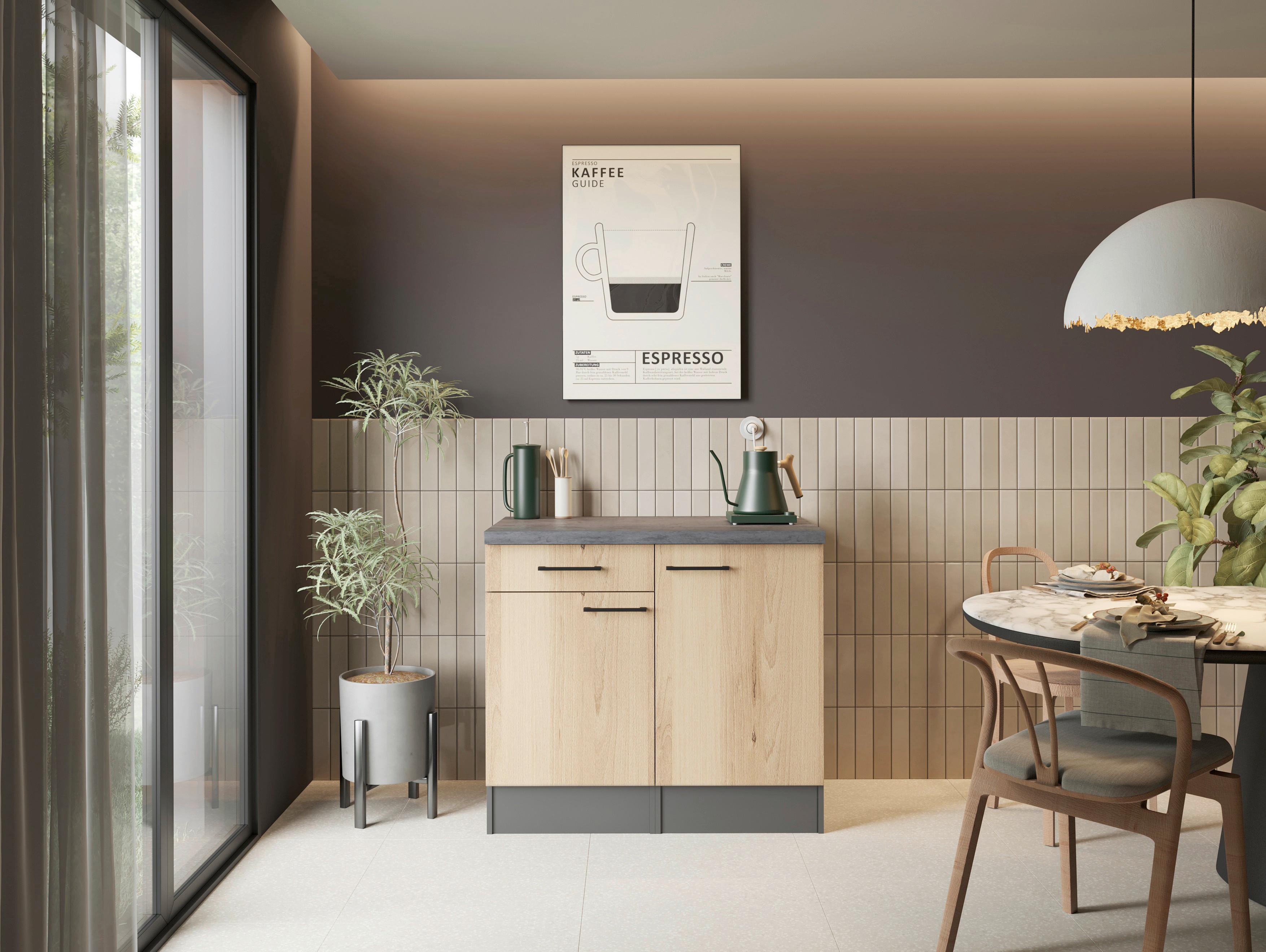 Buffet Oliver Grau/Eiche - Schwarz/Eiche Artisan, Trend, Holzwerkstoff/Metall (100/90/60cm) - Respekta