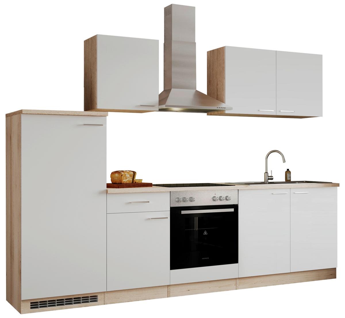 Küchenblock Economy mit Geräte Weiß/Eiche B: ca. 270 cm - Eichefarben/Weiß, Basics, Holzwerkstoff (270cm) - Respekta