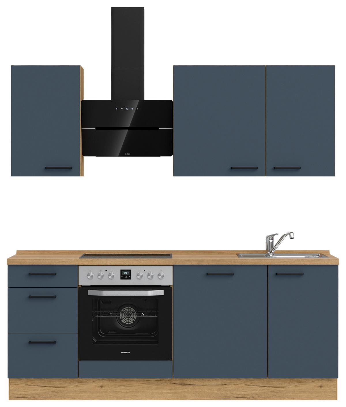 Küchenblock Easytouch High m. Geräten Dunkelblau - Eichefarben/Schwarz, MODERN, Holzwerkstoff/Metall (210cm) - Nobilia